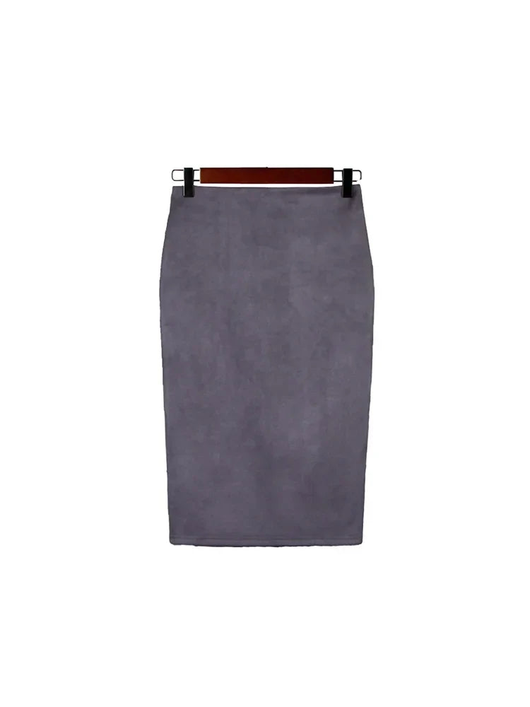 Scarlett | High Waist Faux Suede Midi Pencil Skirt
