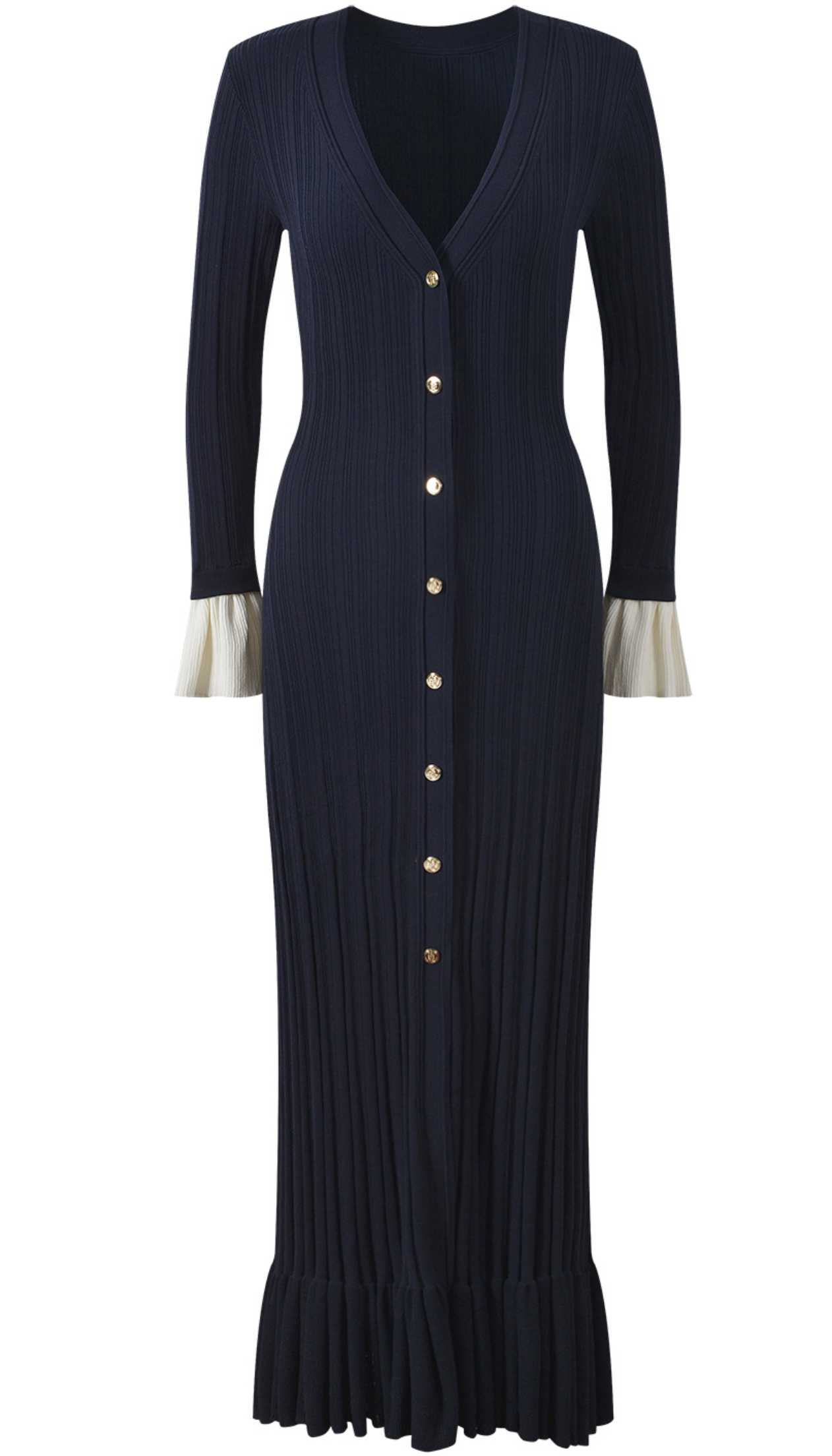 Marlowe | Two-Tone Ruffle Long Sleeve Midi Dress
