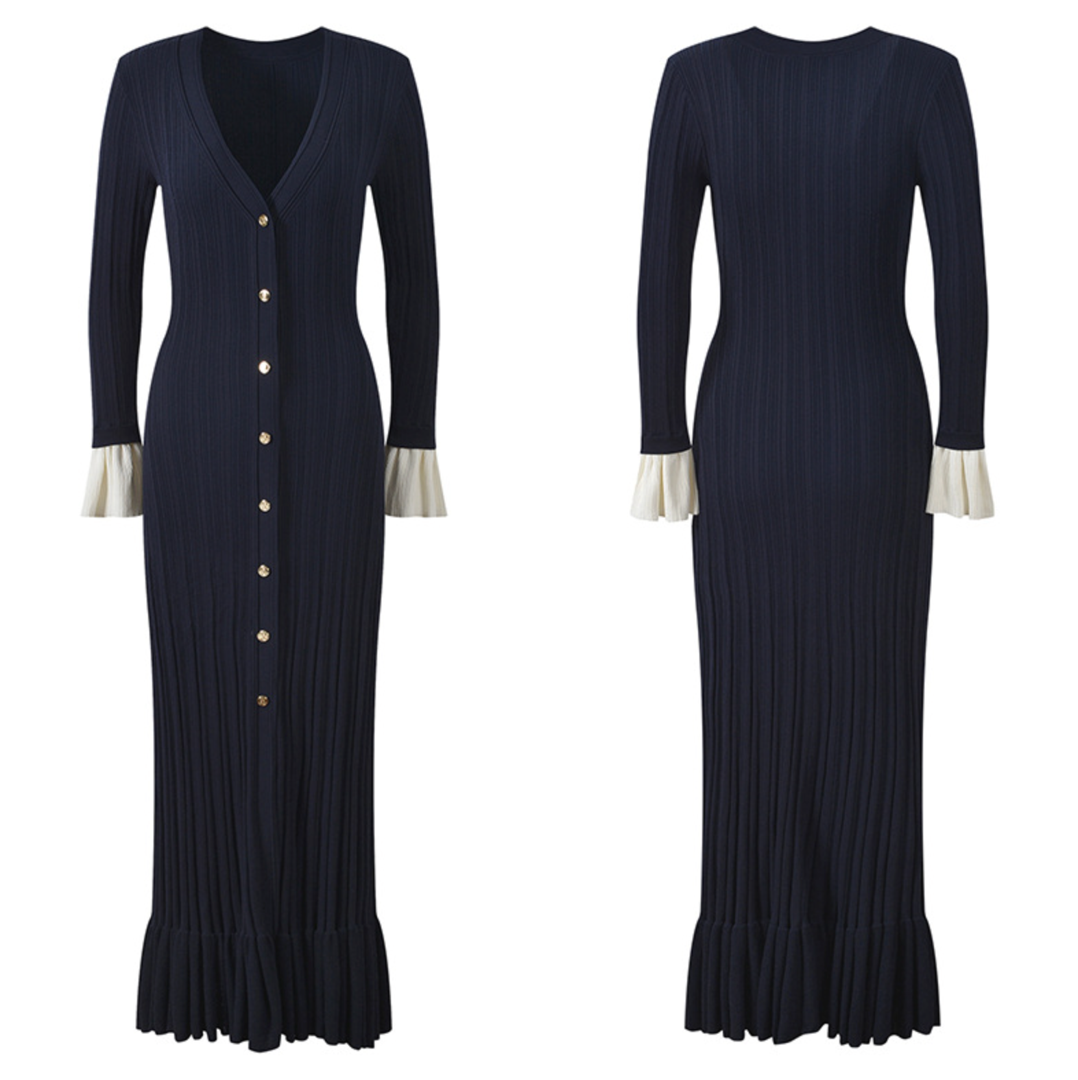 Marlowe | Two-Tone Ruffle Long Sleeve Midi Dress
