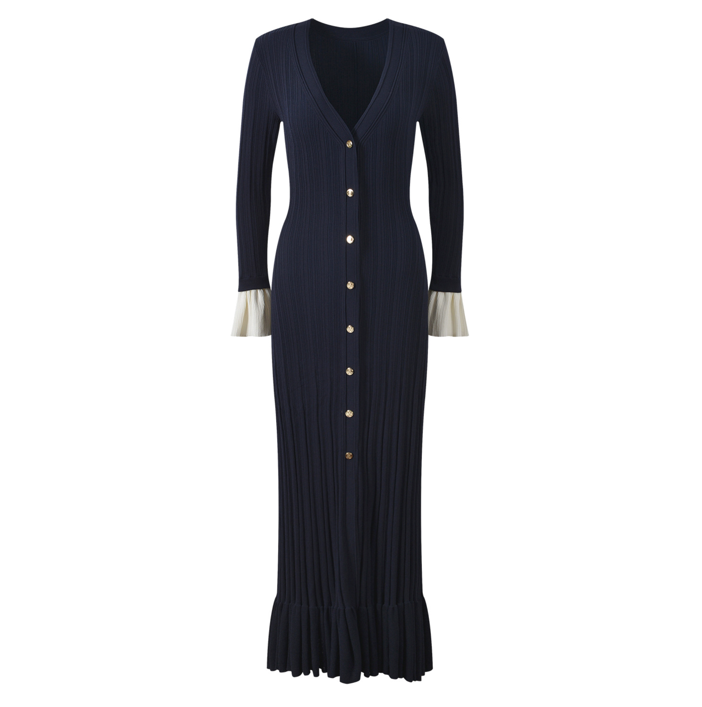 Marlowe | Two-Tone Ruffle Long Sleeve Midi Dress