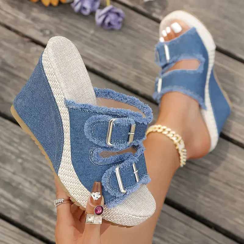 Kira | Denim Wedge Sandals