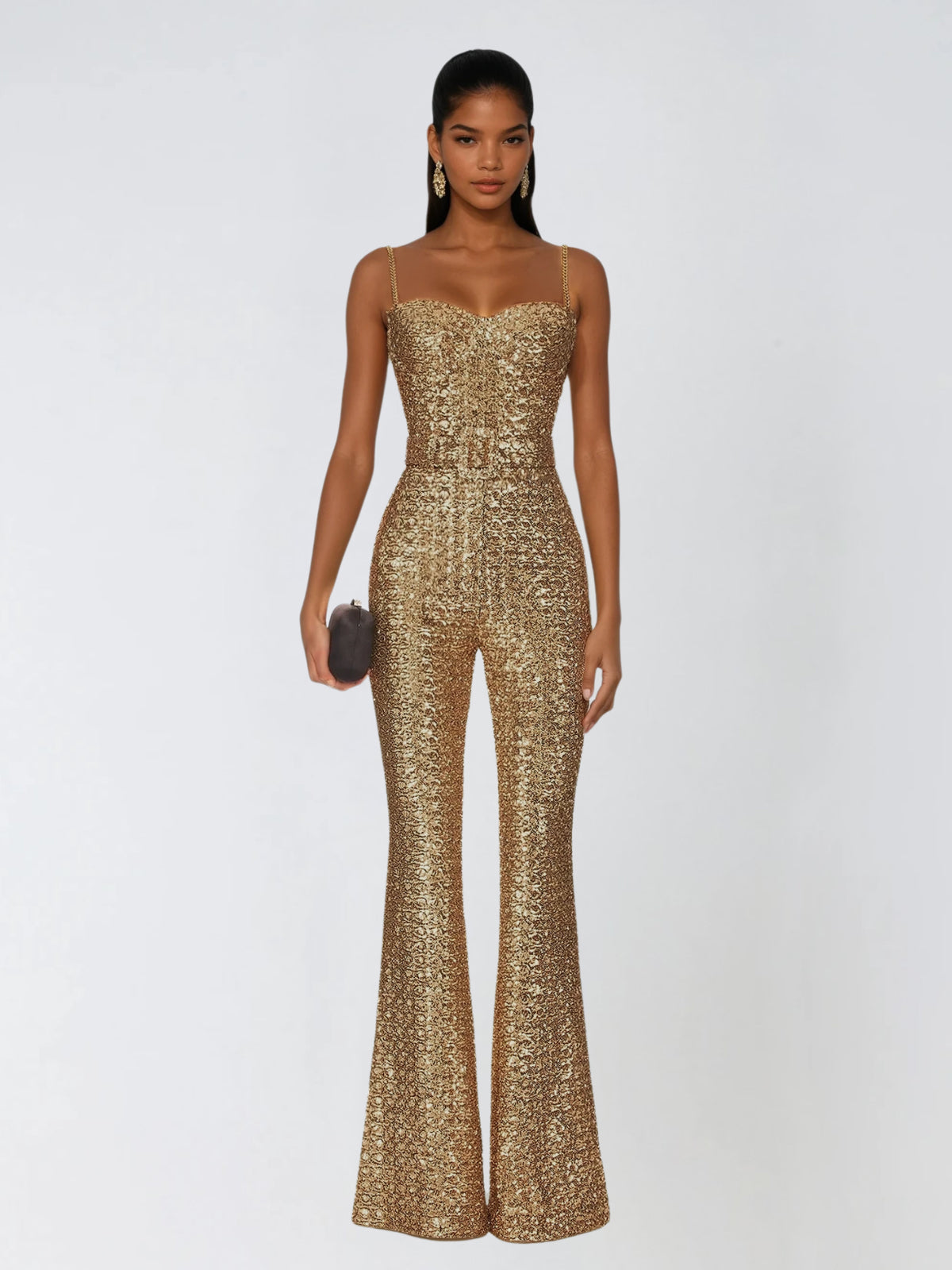 Saskia | Spaghetti Strap Sequin Flared Jumpsuit