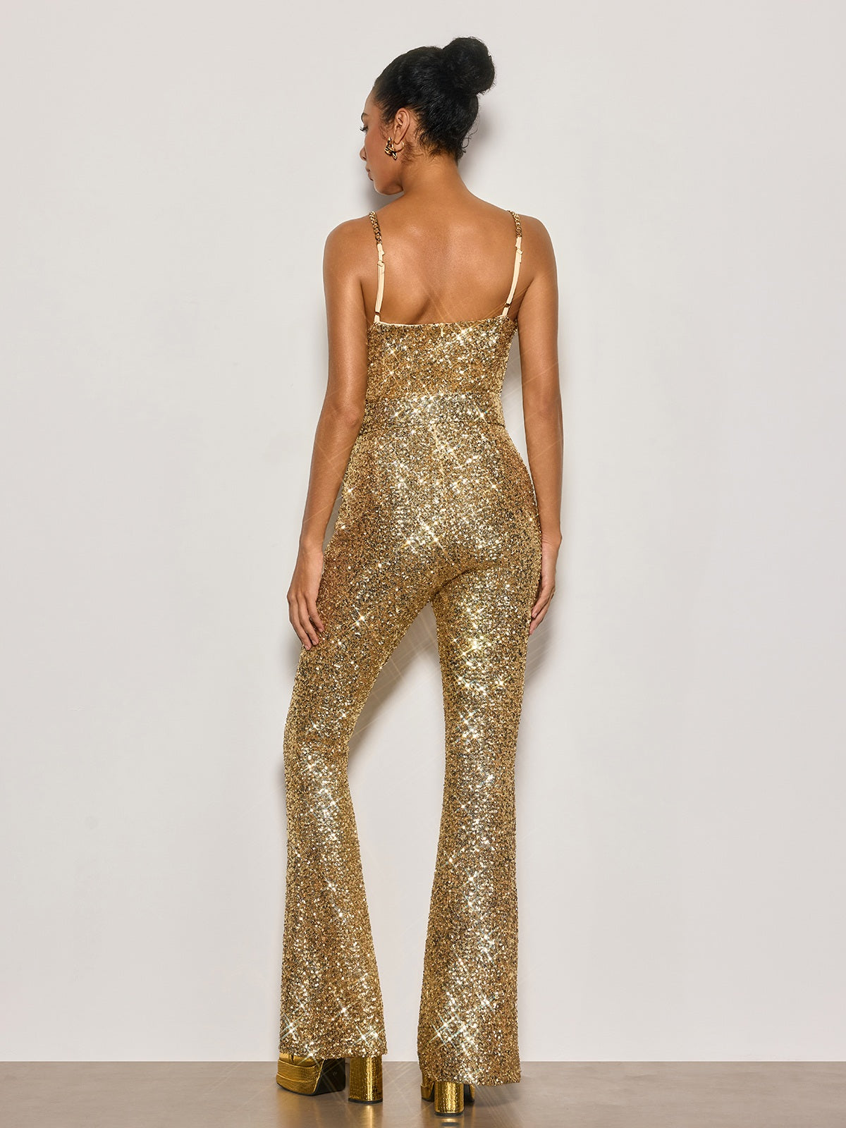 Saskia | Spaghetti Strap Sequin Flared Jumpsuit