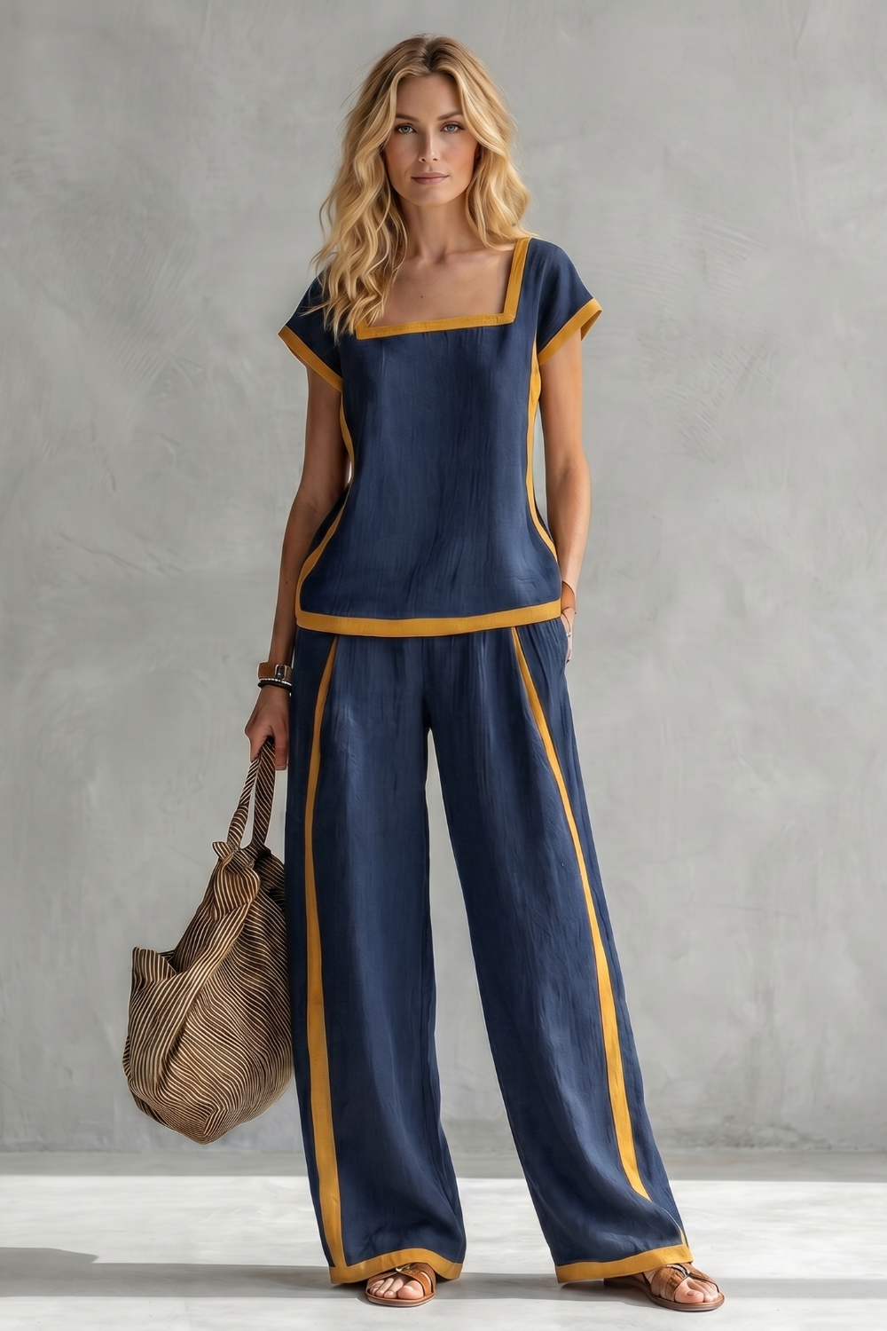 Celindra | Contrast Trim Linen Blend Two-Piece Set