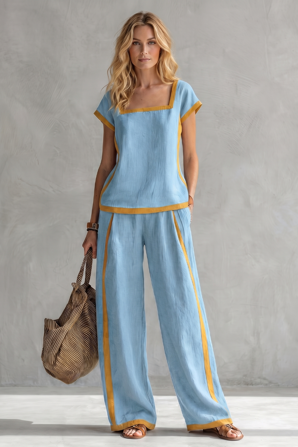 Celindra | Contrast Trim Linen Blend Two-Piece Set