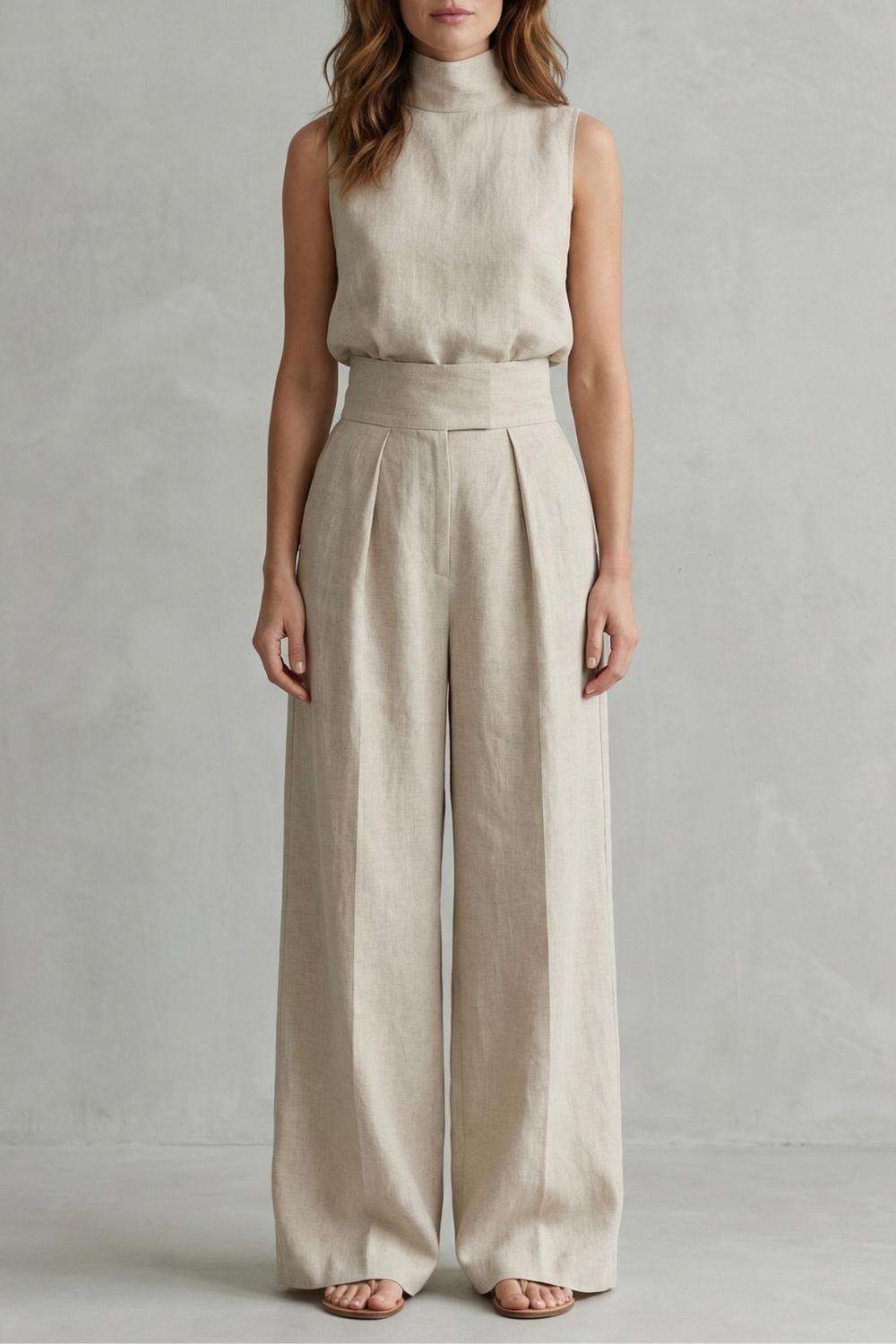 Serelisse | Sleeveless High-Neck Wide-Leg Trouser Set