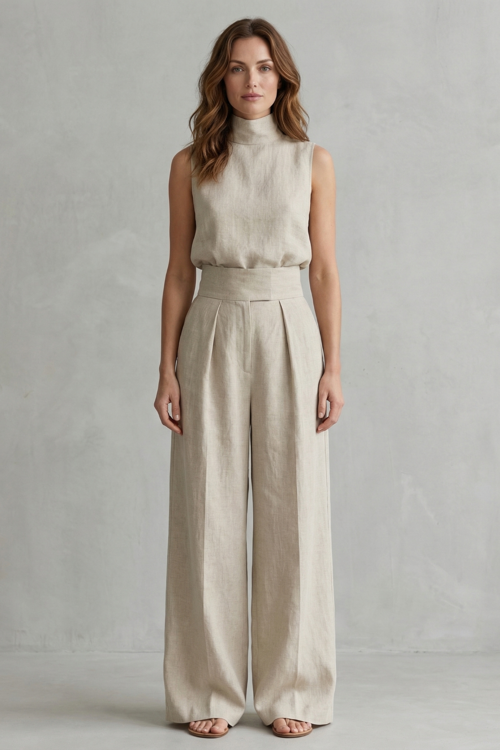 Serelisse | Sleeveless High-Neck Wide-Leg Trouser Set