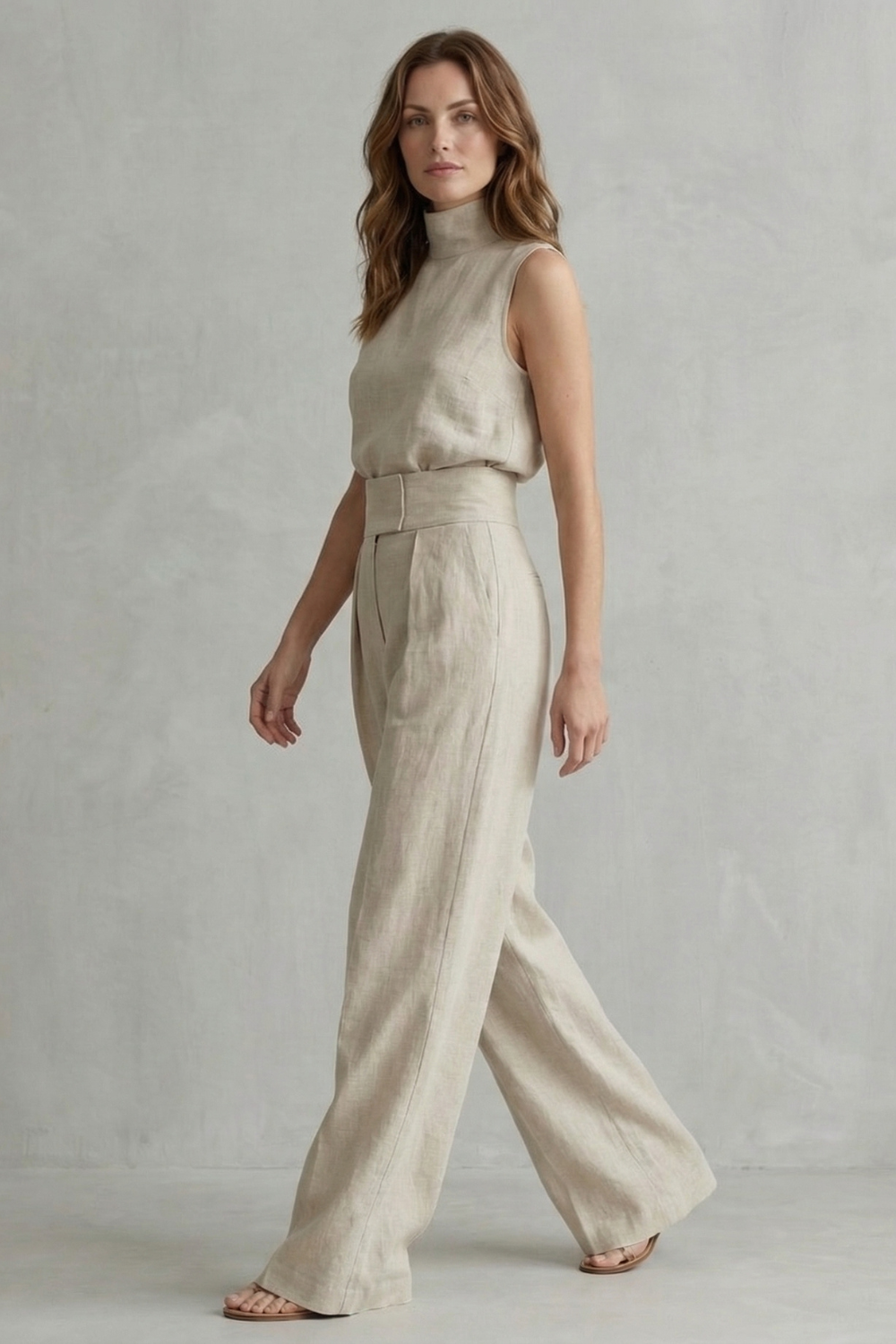 Serelisse | Sleeveless High-Neck Wide-Leg Trouser Set