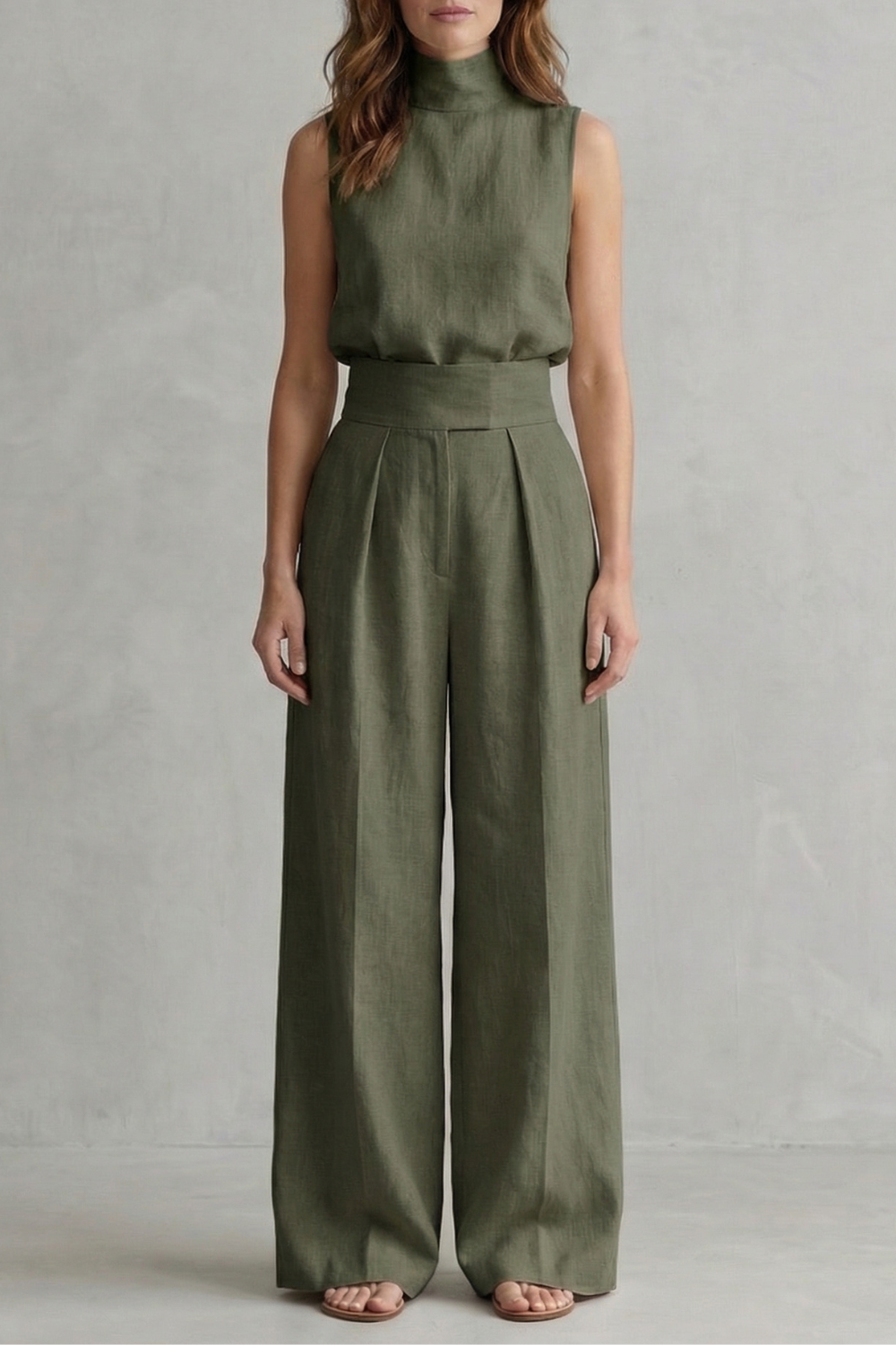 Serelisse | Sleeveless High-Neck Wide-Leg Trouser Set