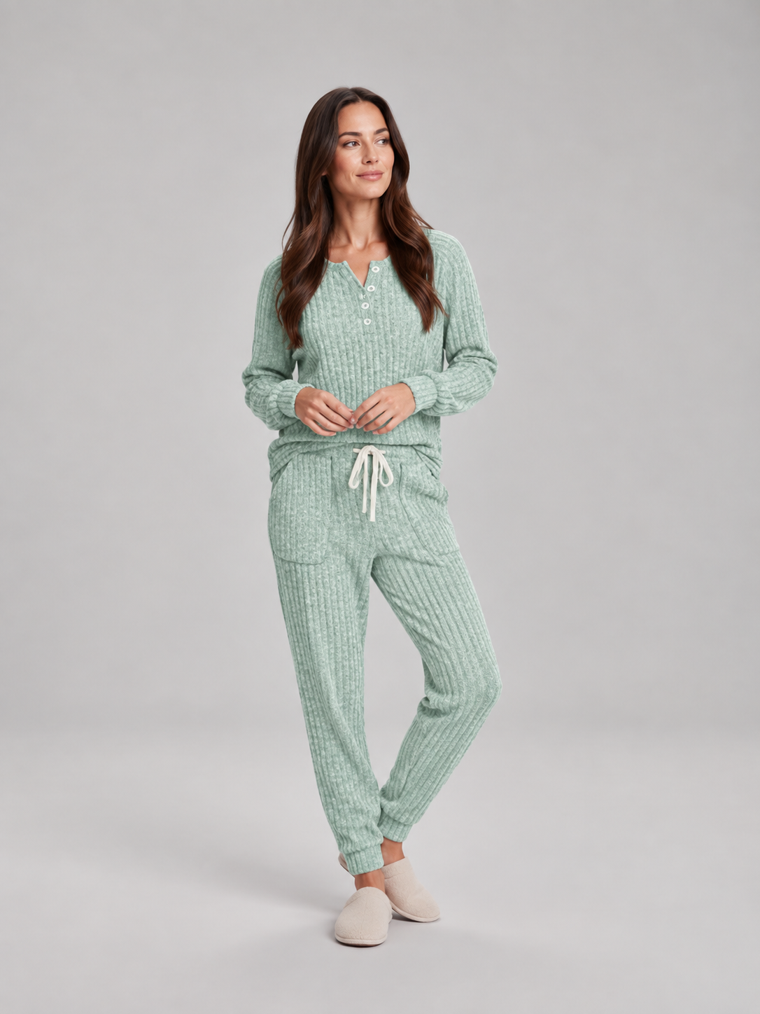 Violet | Relaxed Ribbed Knit Two-Piece Lounge Set