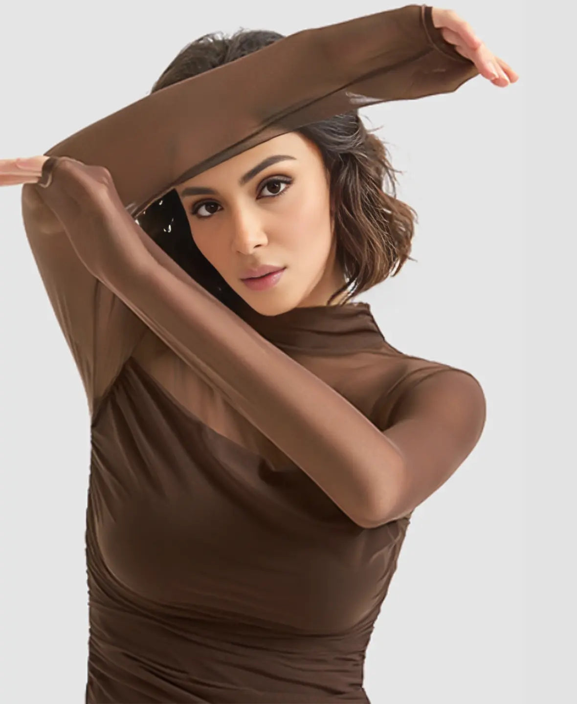 Pia | Sheer Mesh Long Sleeve Turtleneck Top