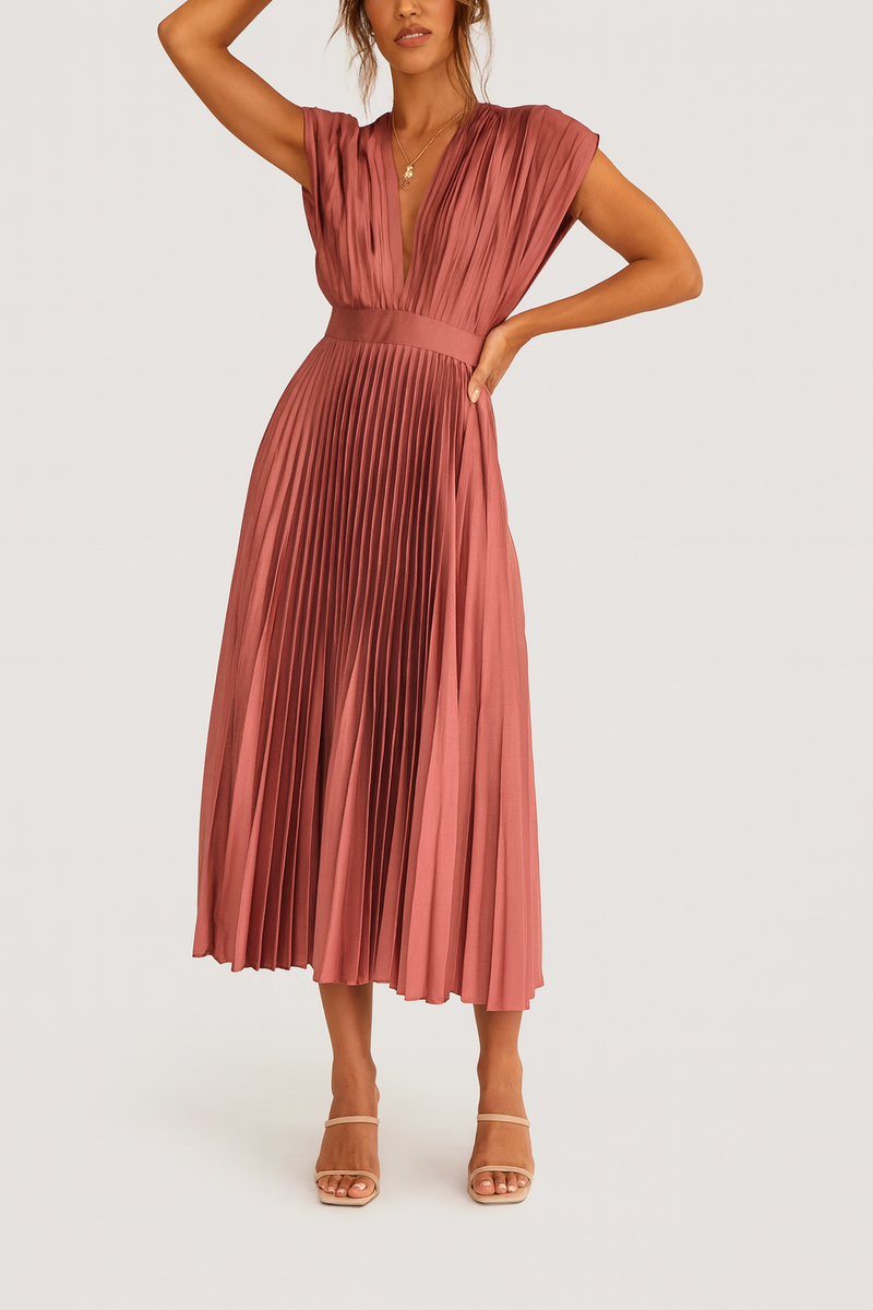 ワンピース Siena Big Collar Pleated Dress M Sienna | Elegant Pleated Midi Dress