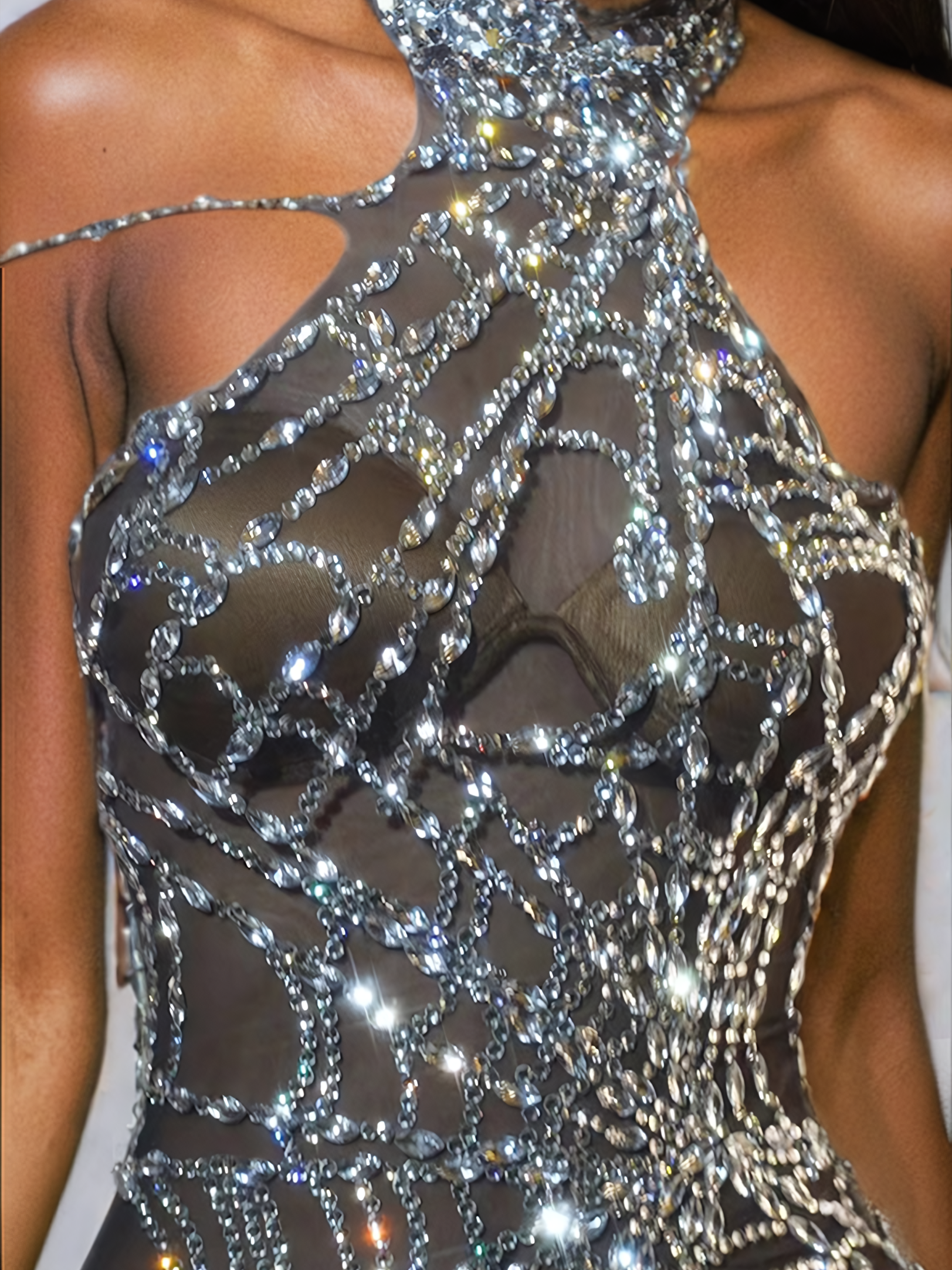 Micaela | Cutout Cobweb Rhinestone Mesh Jumpsuit