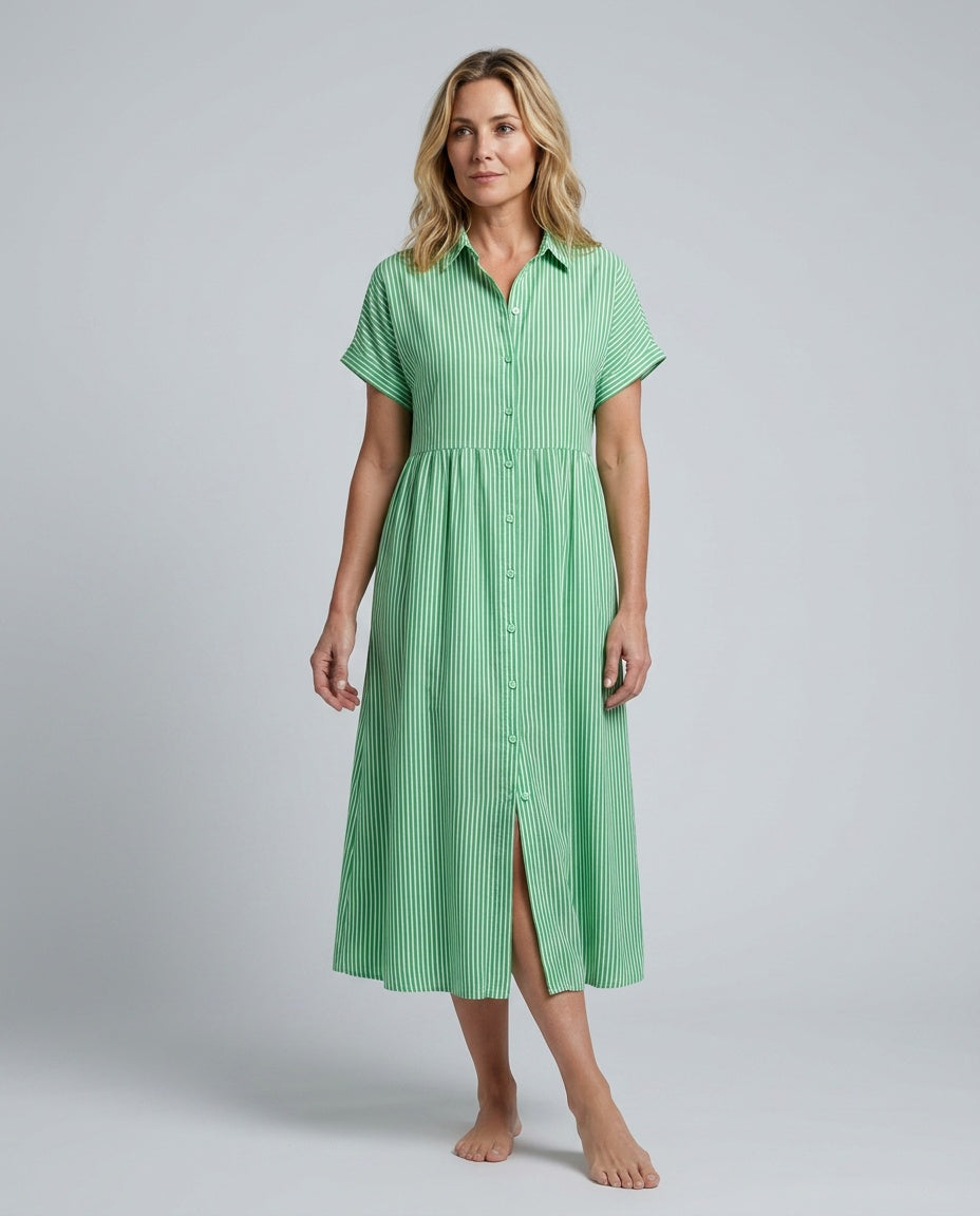 Anais | Short Sleeve Striped Midi Dress