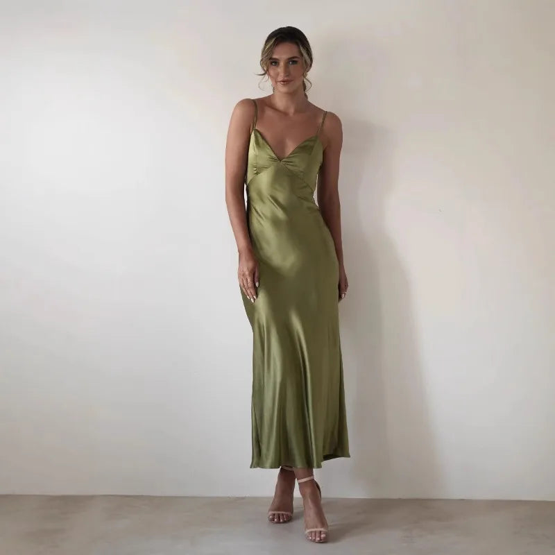 Celeste | V-Neck Satin-Look Midi Dress