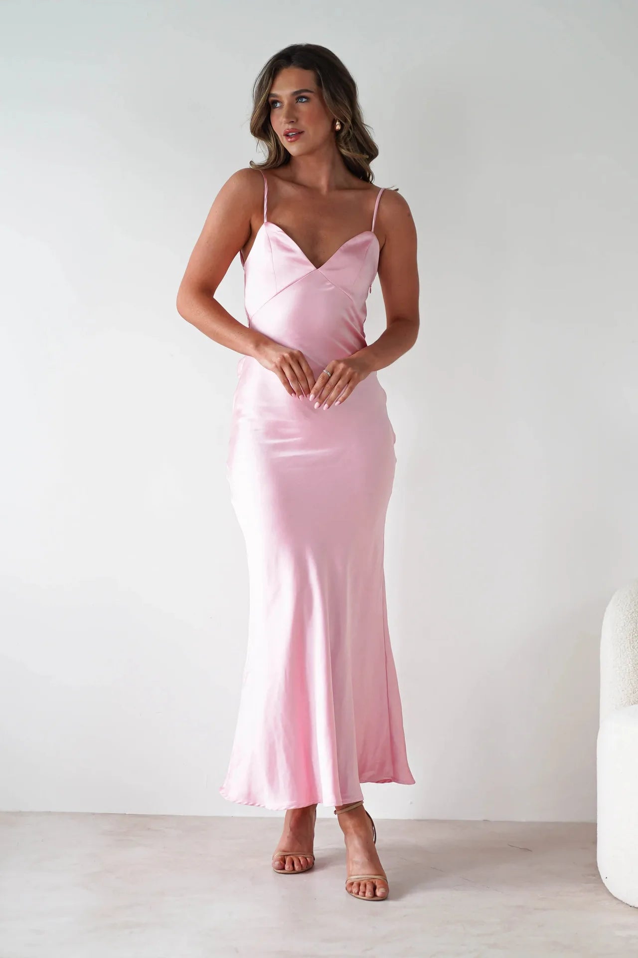 Celeste | V-Neck Satin-Look Midi Dress
