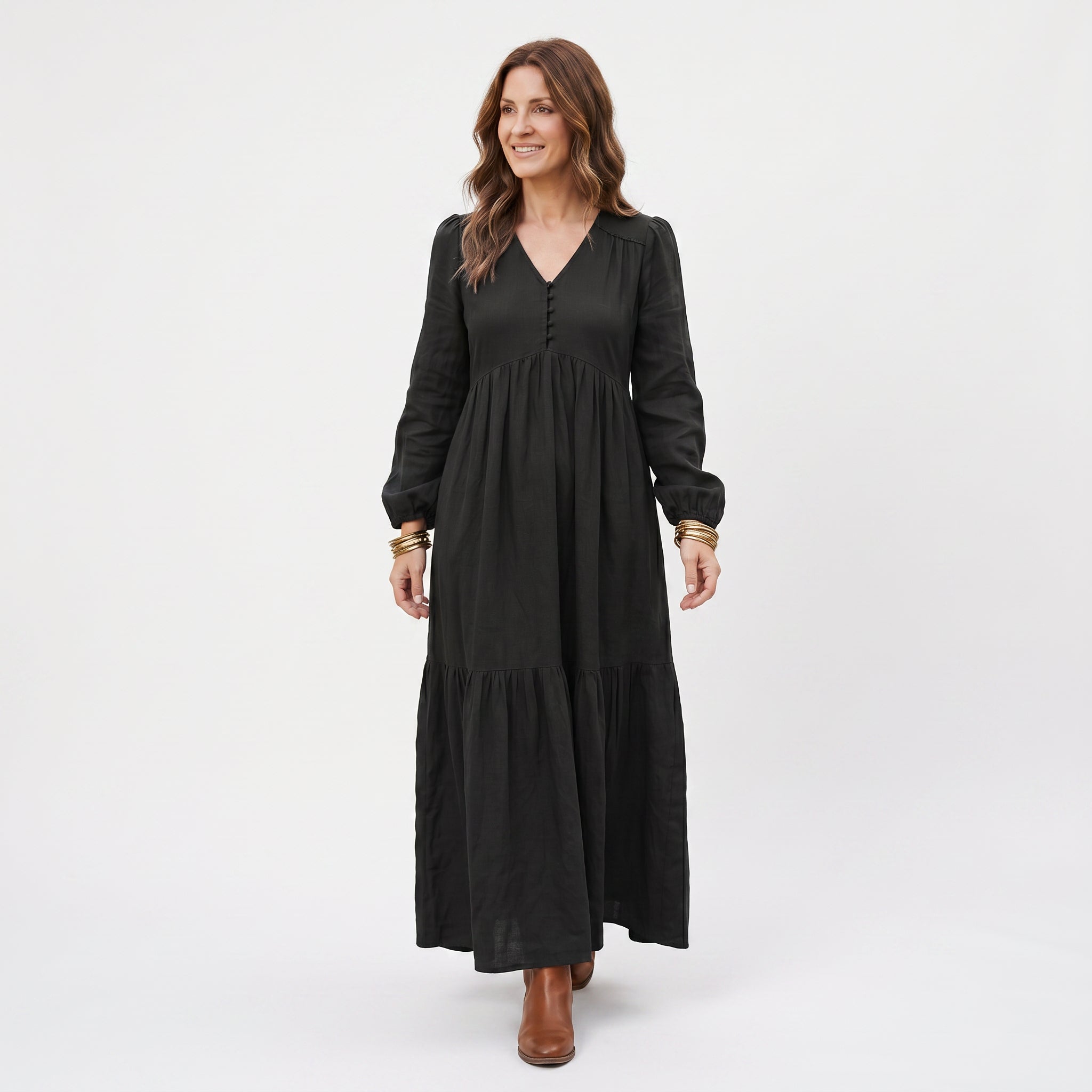 Thea | Retro Long Sleeve Maxi Dress