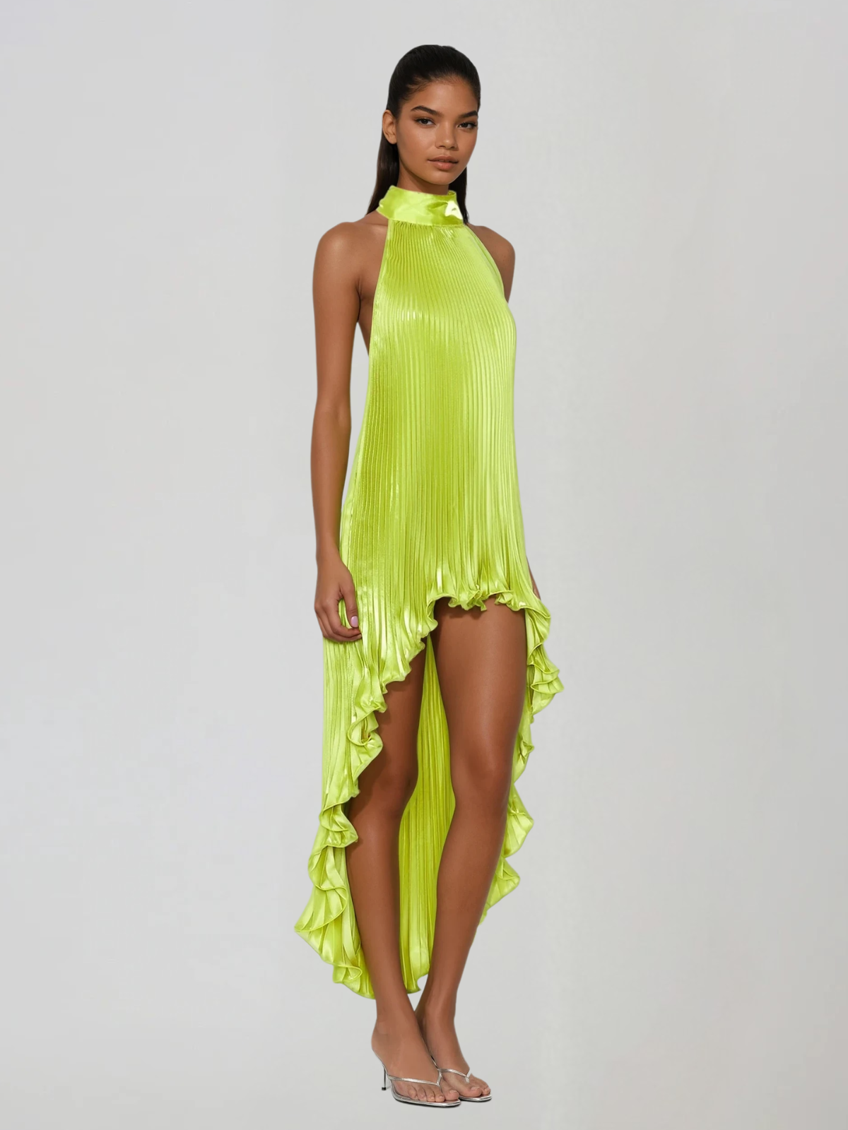 Beatrix | High Neck Pleated Metallic Midi Dress