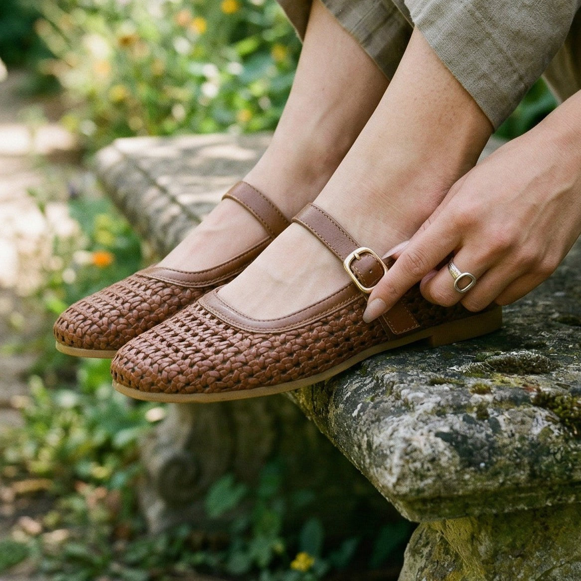 Maren | Adjustable Buckle Brown Flats