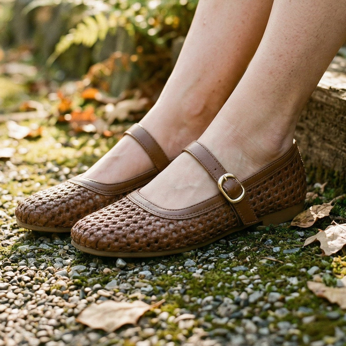 Maren | Adjustable Buckle Brown Flats
