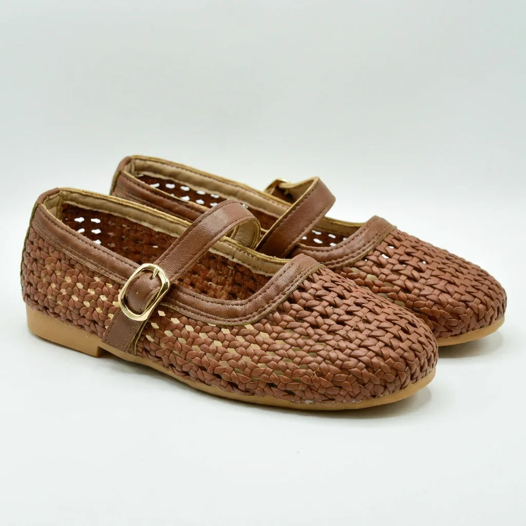 Maren | Adjustable Buckle Brown Flats