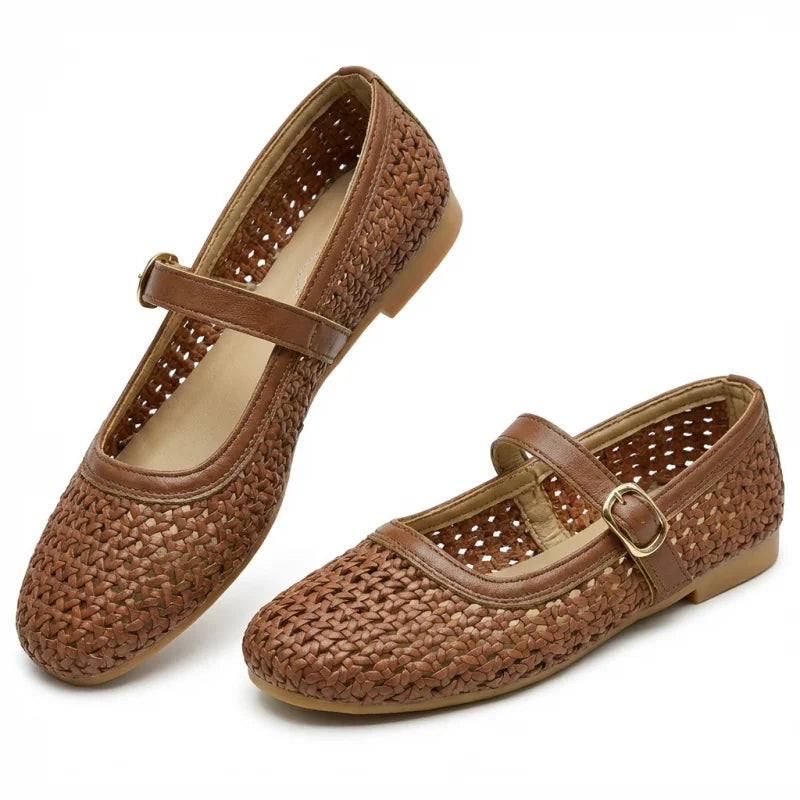 Maren | Adjustable Buckle Brown Flats