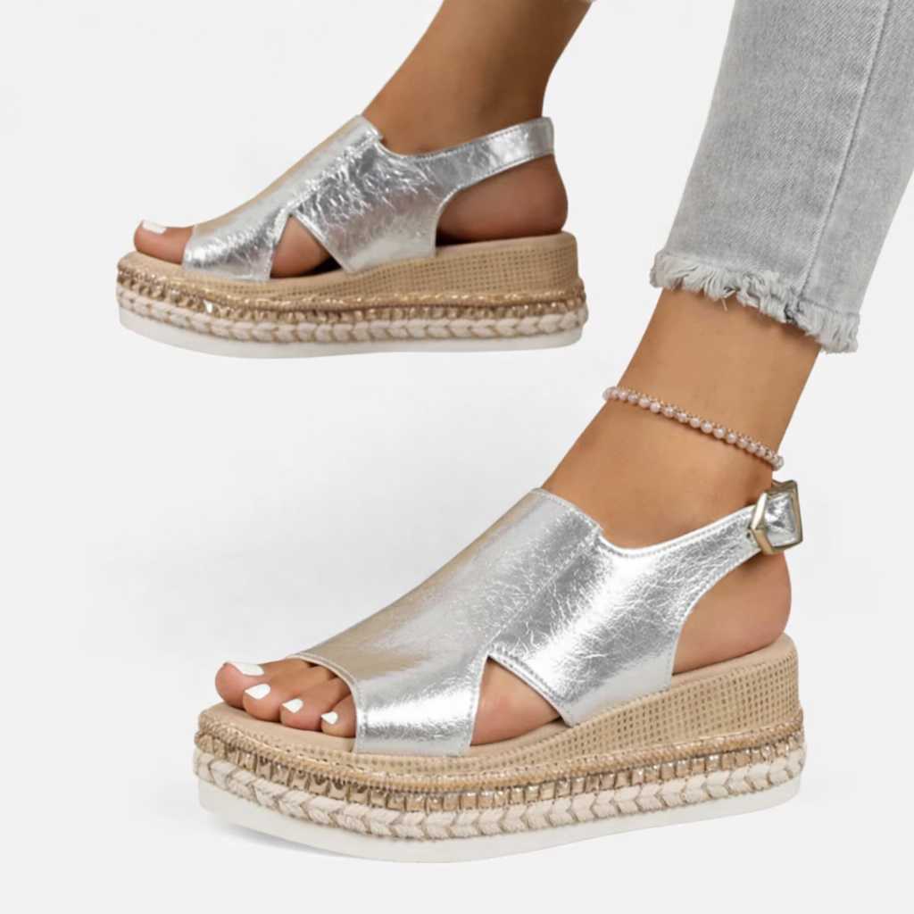 Romy | Metallic Espadrille Slingback Wedge Sandals