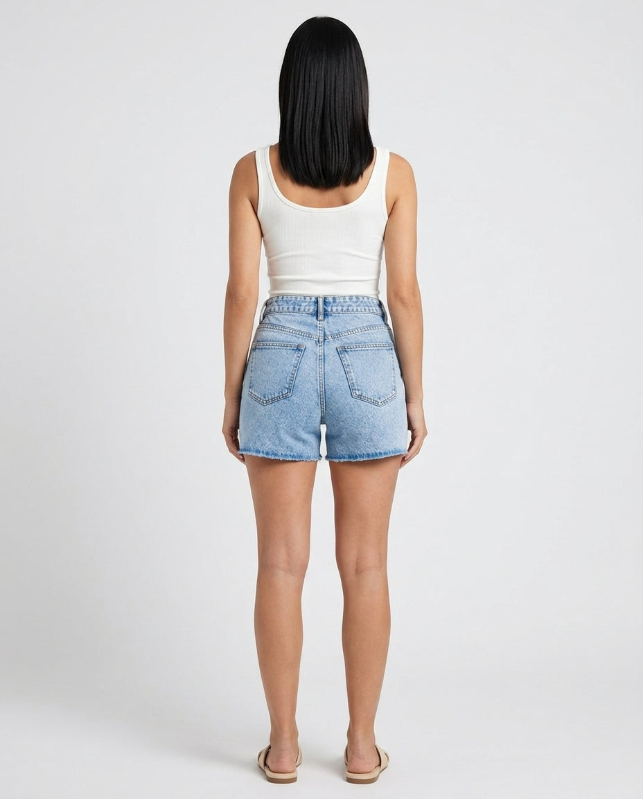 Lieke | Mid-Rise Straight Leg Denim Shorts