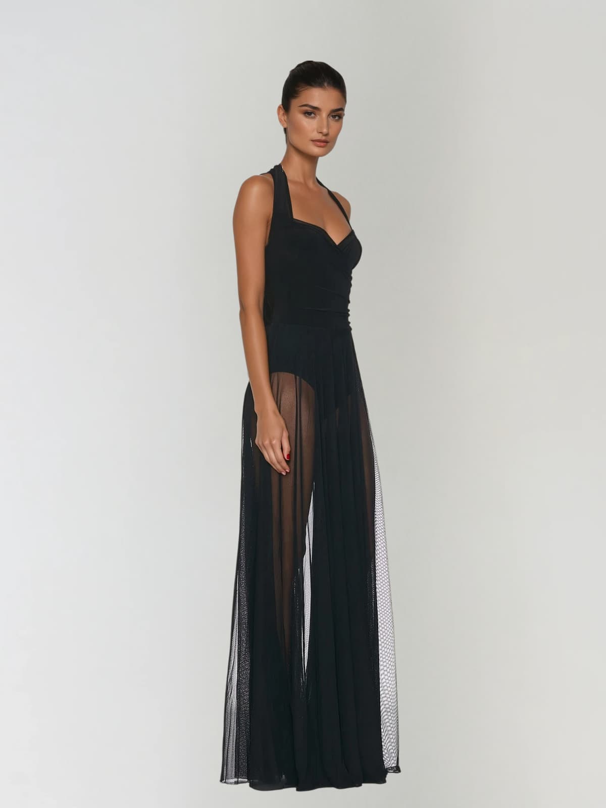 Violet | Halter Neck Stretch Mesh Maxi Dress
