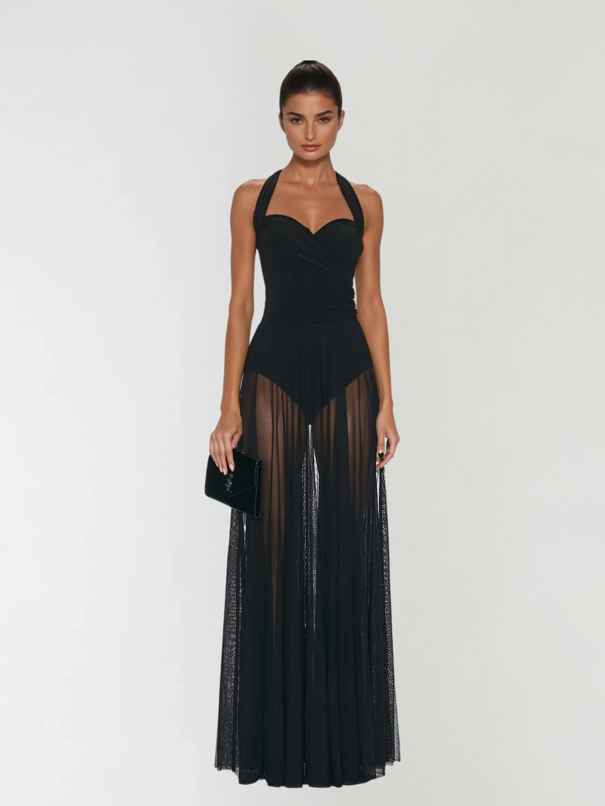 Violet | Halter Neck Stretch Mesh Maxi Dress