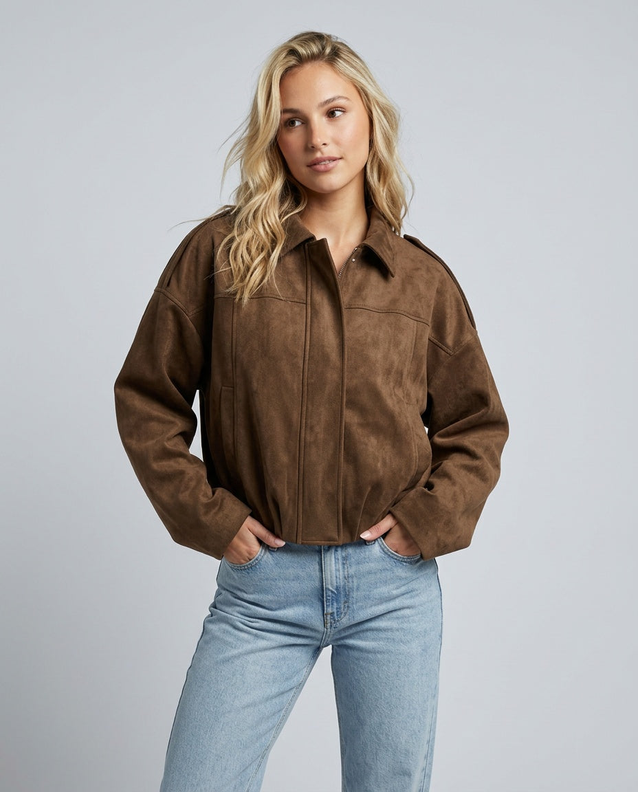 Seraphina | Oversized Suede-Look Bomber Jacket