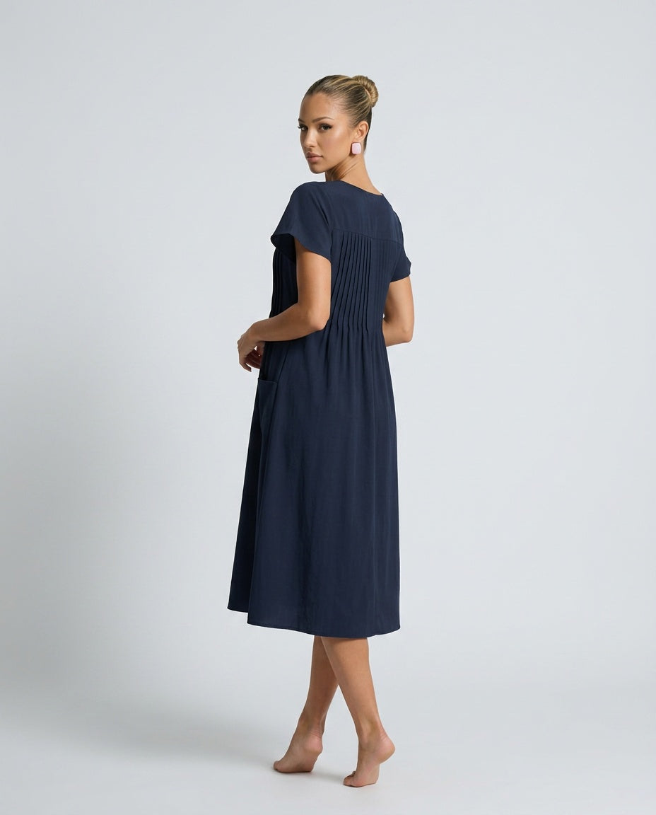 Ximena | Pleated Bodice Midi Dress