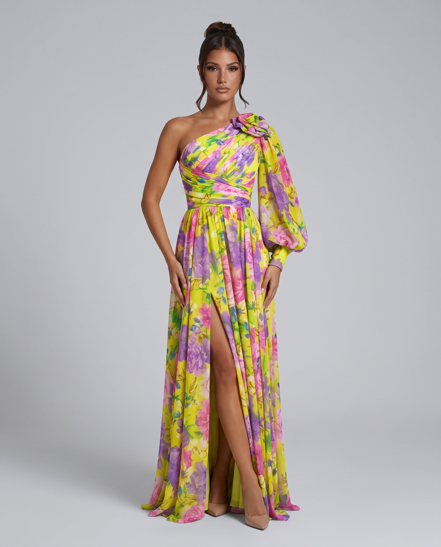 Seraphina | One-Shoulder Floral Split Maxi Dress