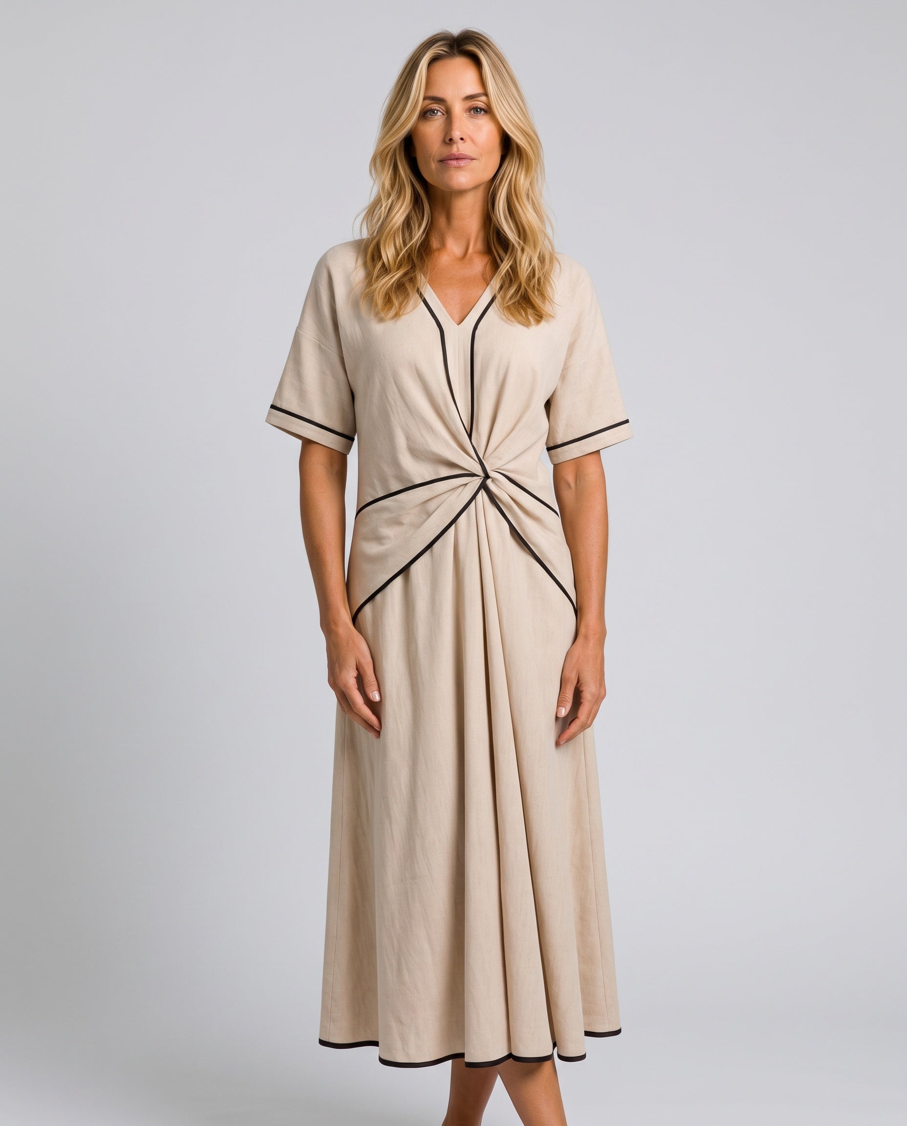 Lena | Twist Front V-Neck Maxi Dress