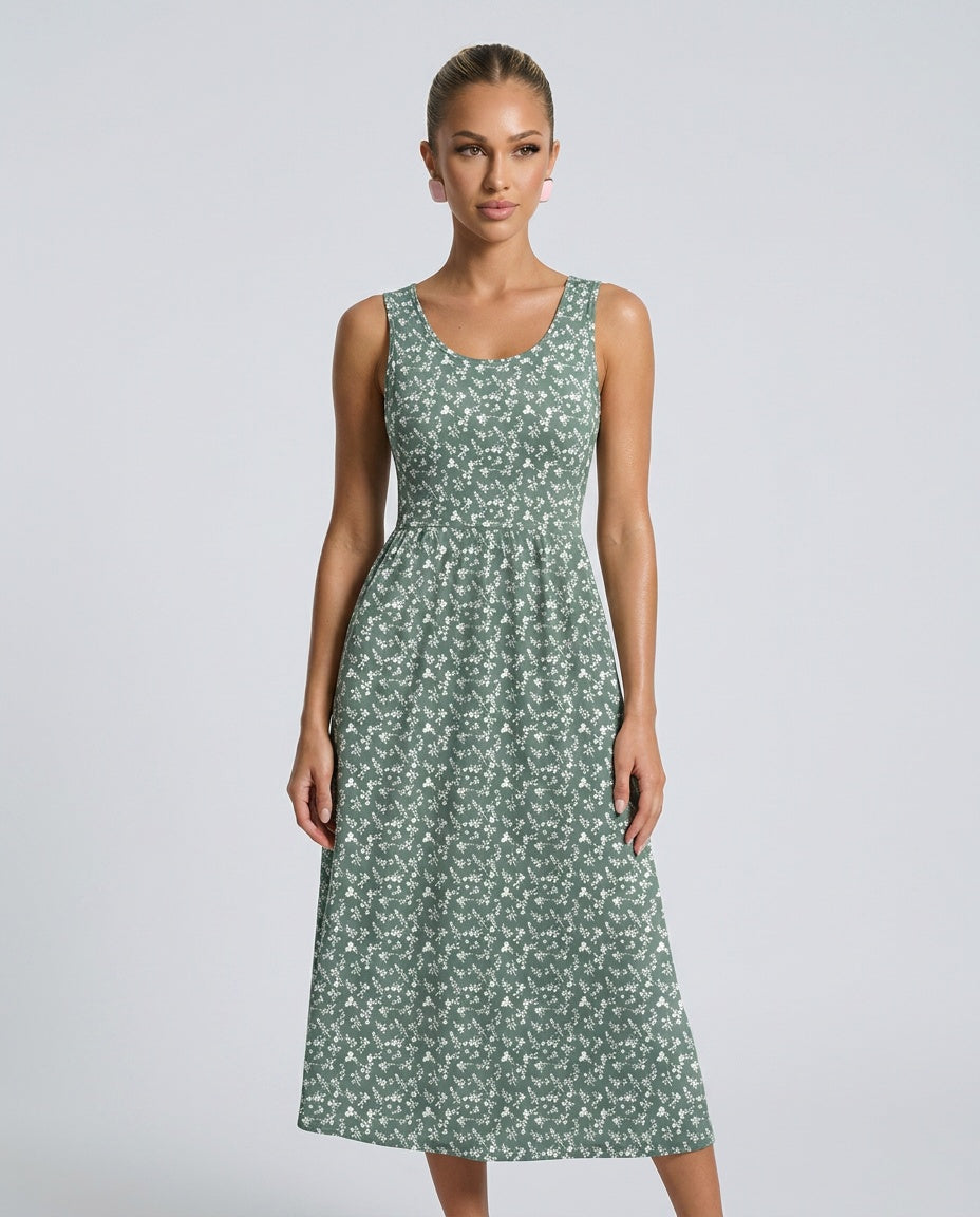 Everly | Halter Neck Flowy Printed Midi Dress