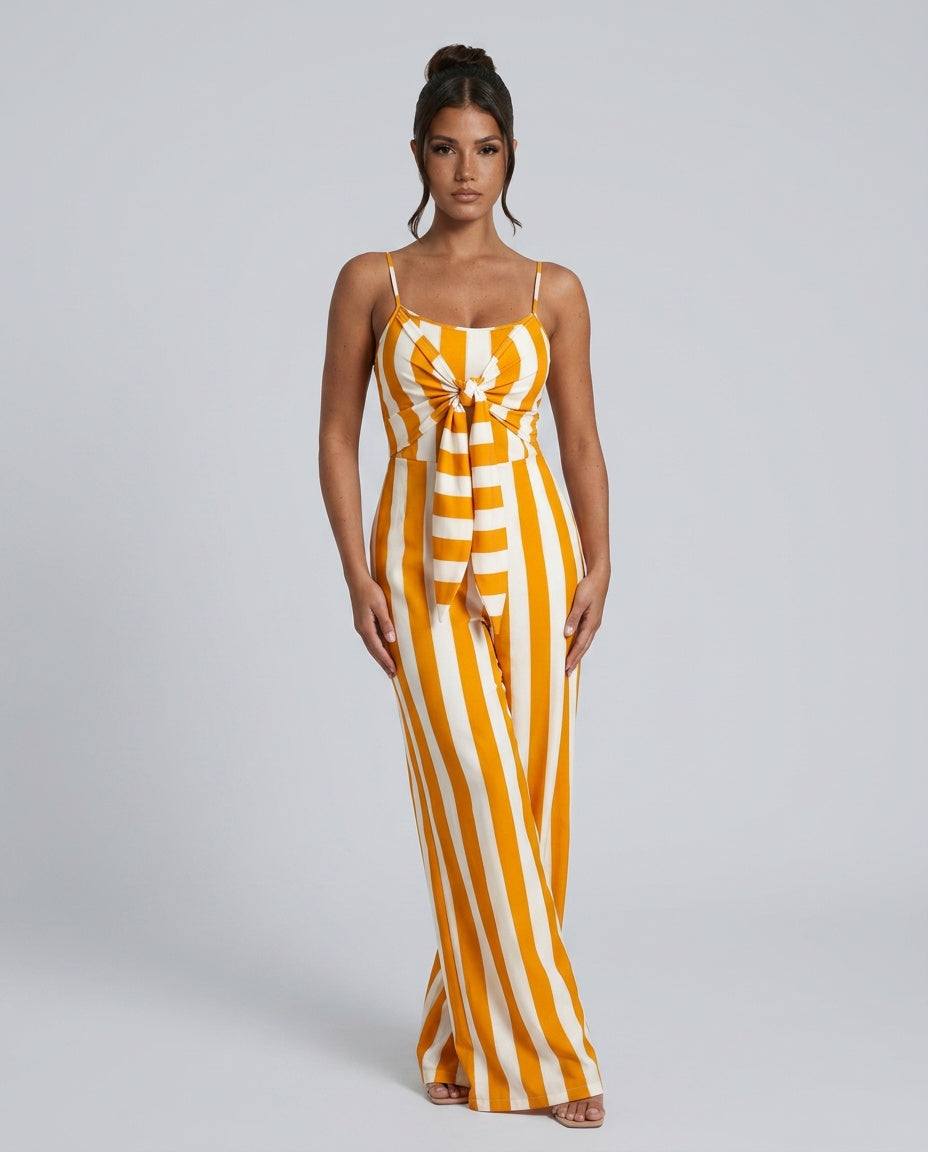 Nora | Striped Tie Front Jumpsuit