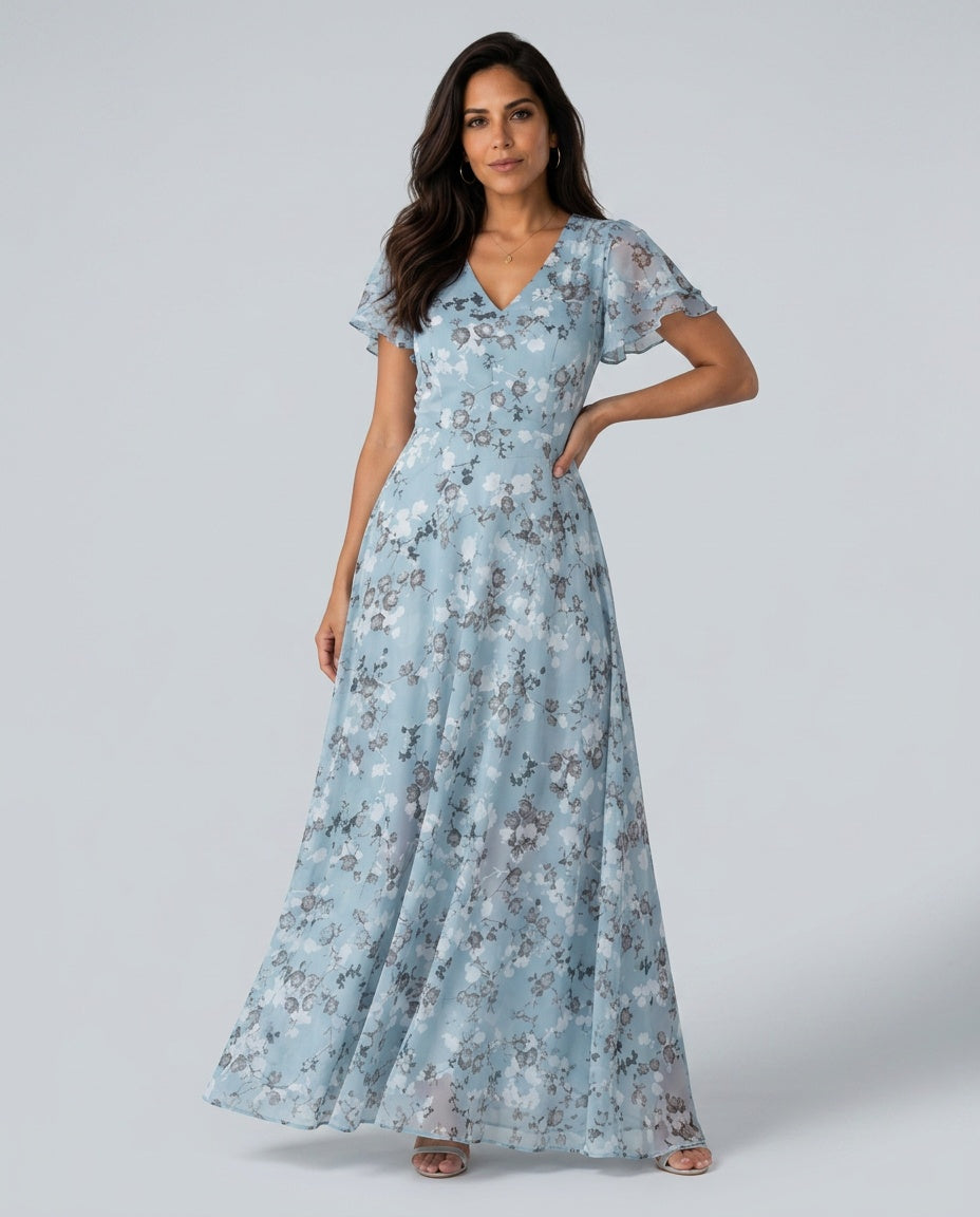 Adriana | Floral Print Butterfly Sleeve Maxi Dress