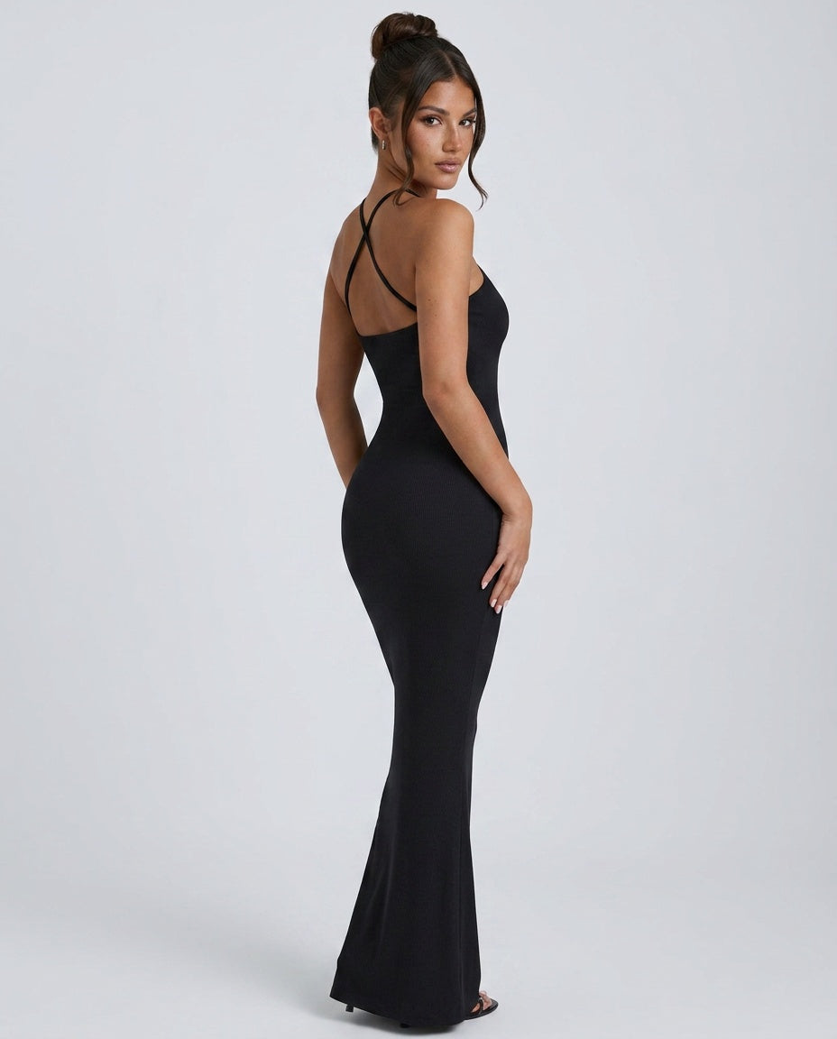 Aurelia | Ribbed Halterneck Twisted Maxi Dress