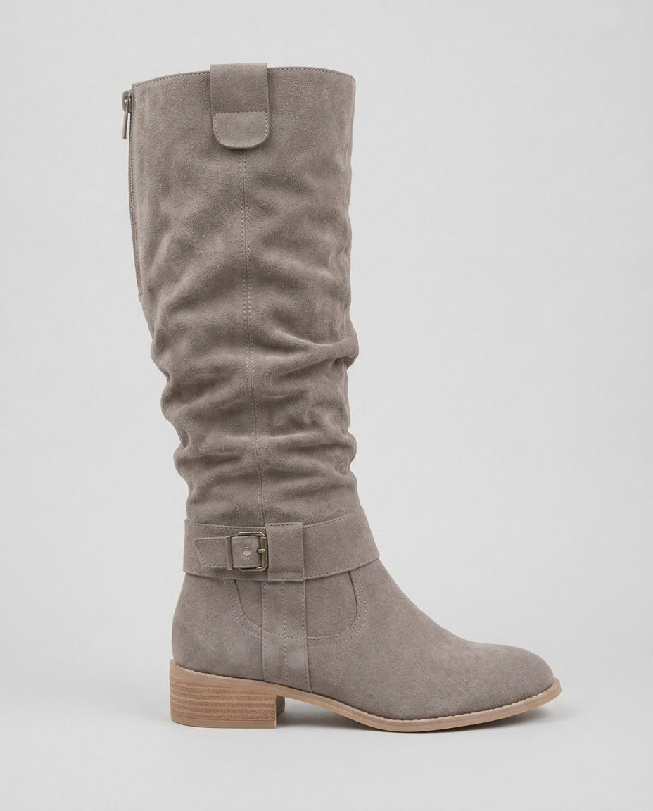 Kova | Suede Knee-High Low Heel Boots