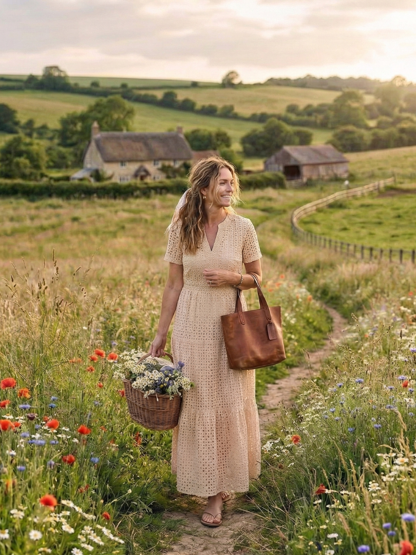 Tessa | Short Sleeve Eyelet Tiered Midi Dress
