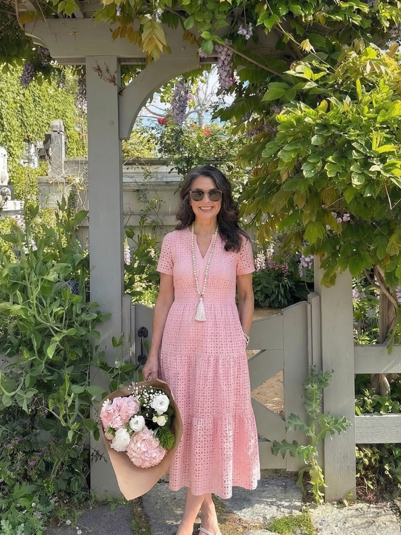 Tessa | Short Sleeve Eyelet Tiered Midi Dress
