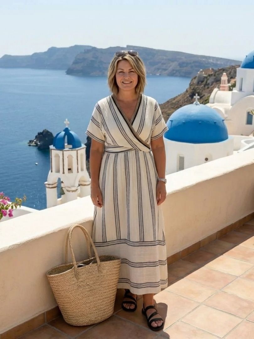 Thalassa | V-Neck Short Sleeve Wrap Midi Dress