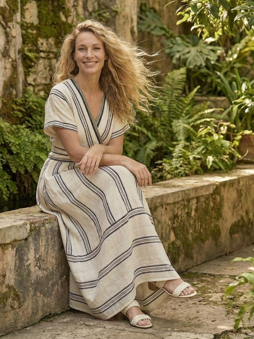 Thalassa | V-Neck Short Sleeve Wrap Midi Dress