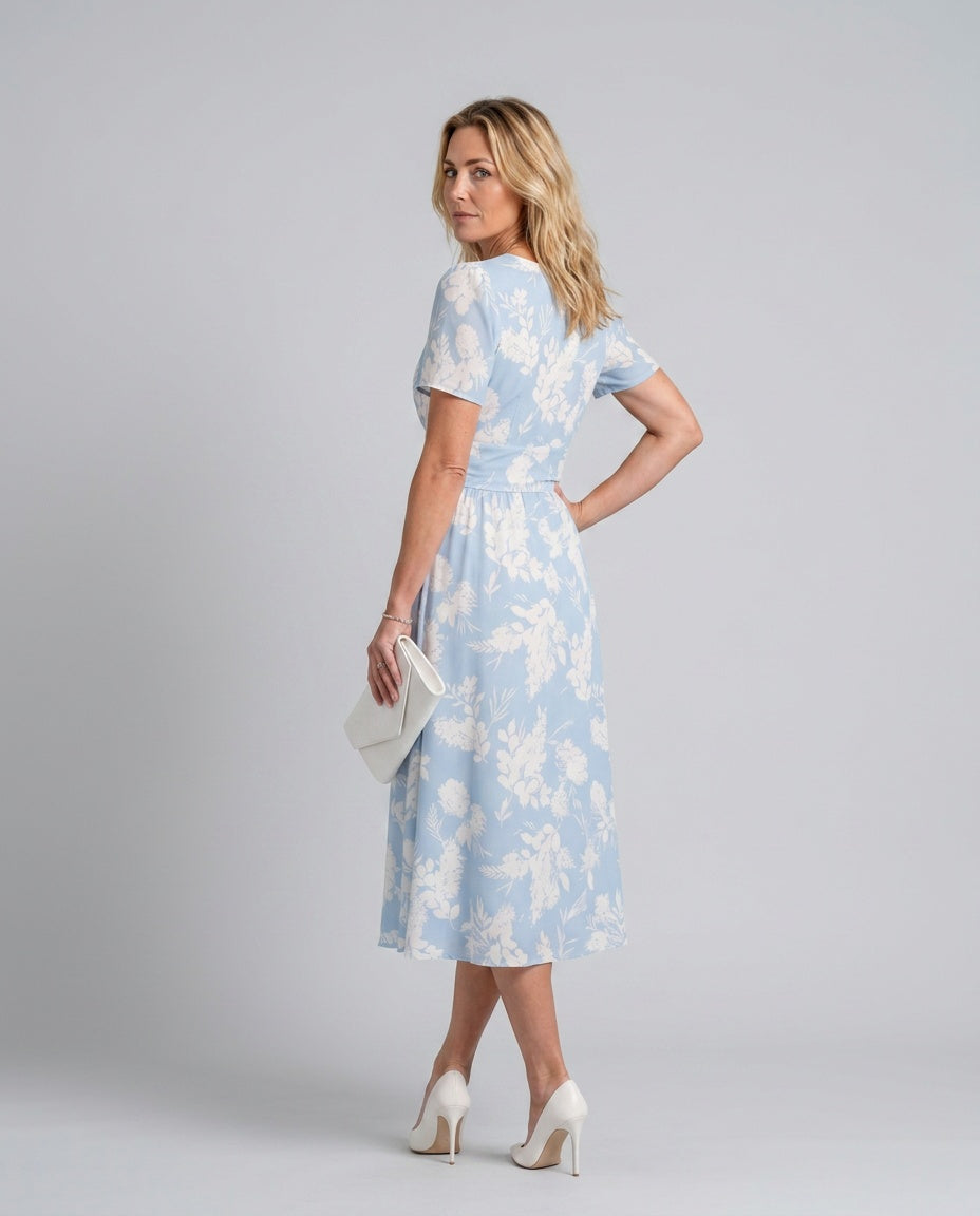 Jimena | Floral Print Short Sleeve V-Neck Midi Dress