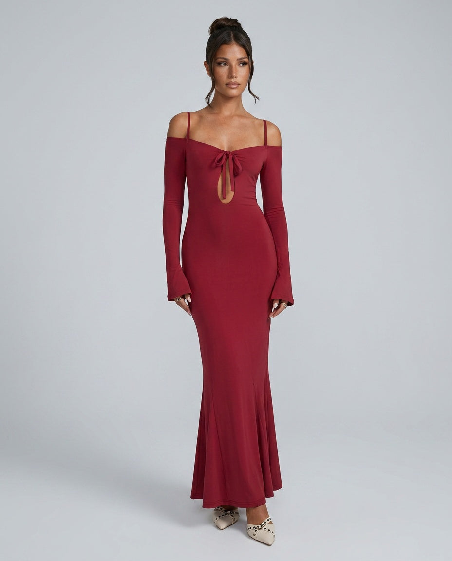Celeste | Long Sleeve Cut-Out High Split Maxi Dress
