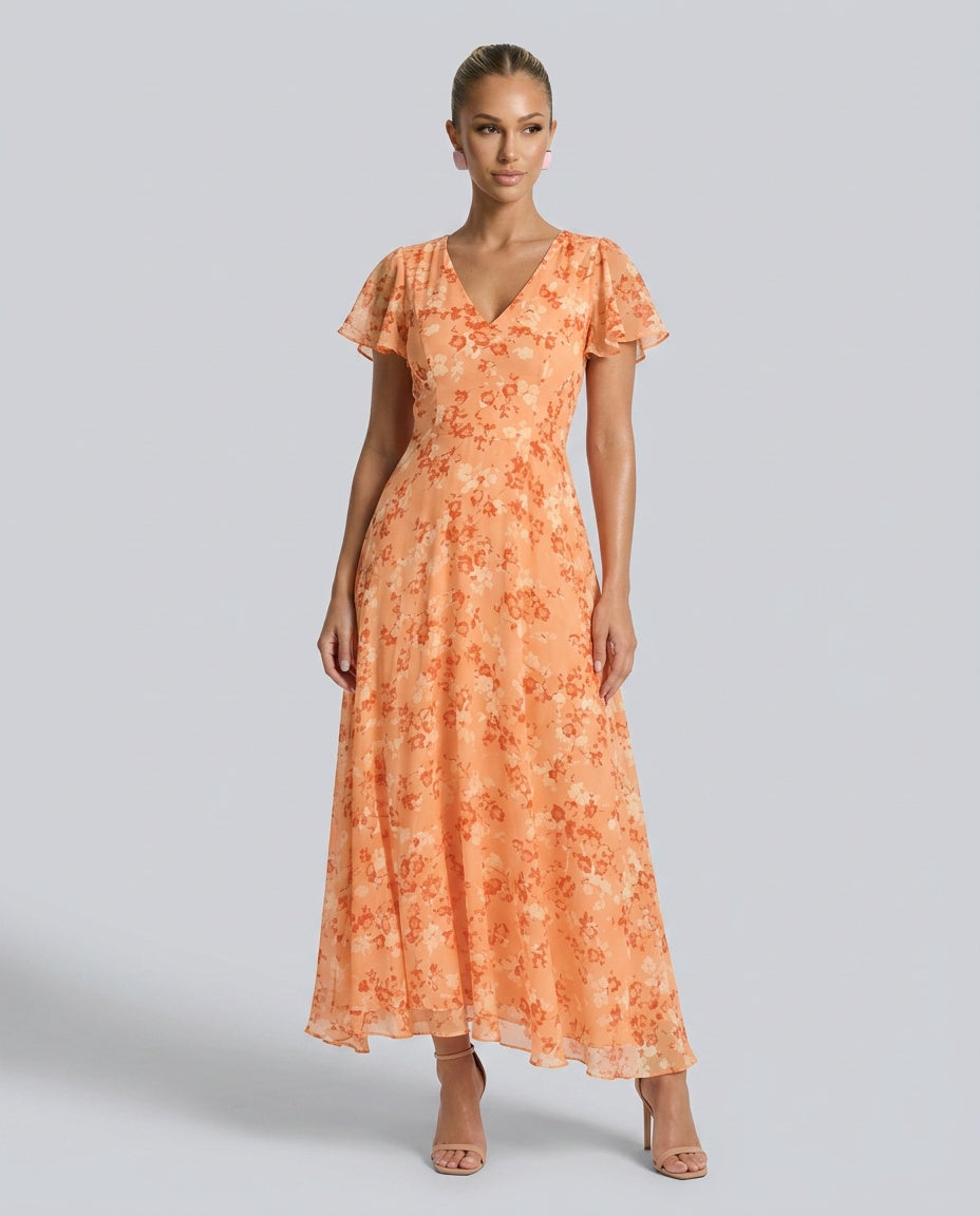 Adriana | Floral Print Butterfly Sleeve Maxi Dress