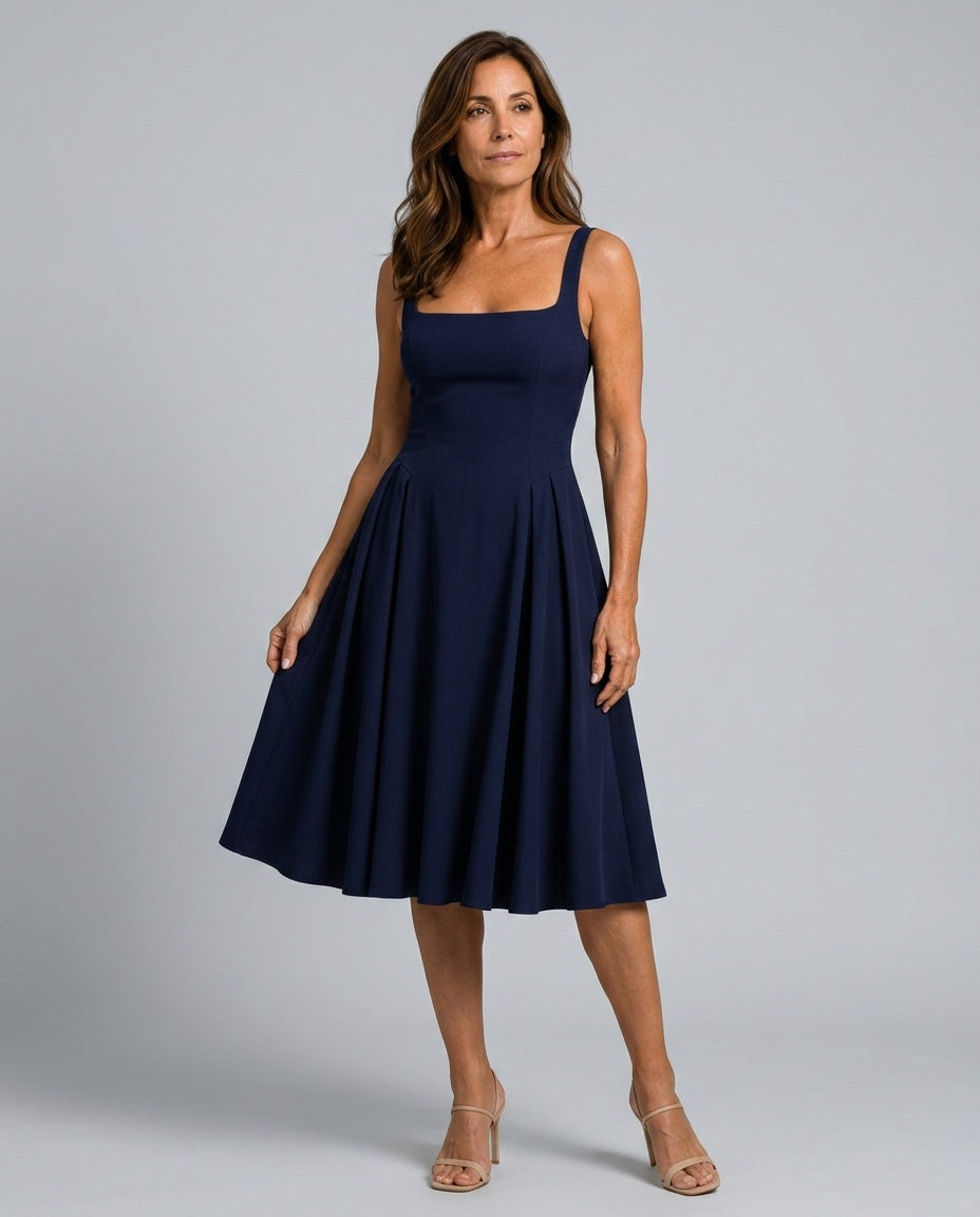 Ines | Square Neck Flared Midi Dress
