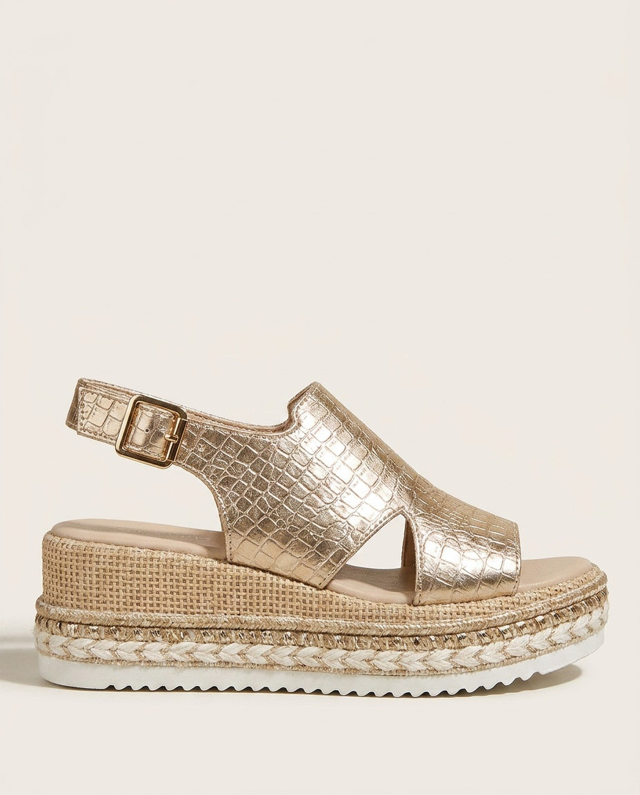 Romy | Metallic Espadrille Slingback Wedge Sandals