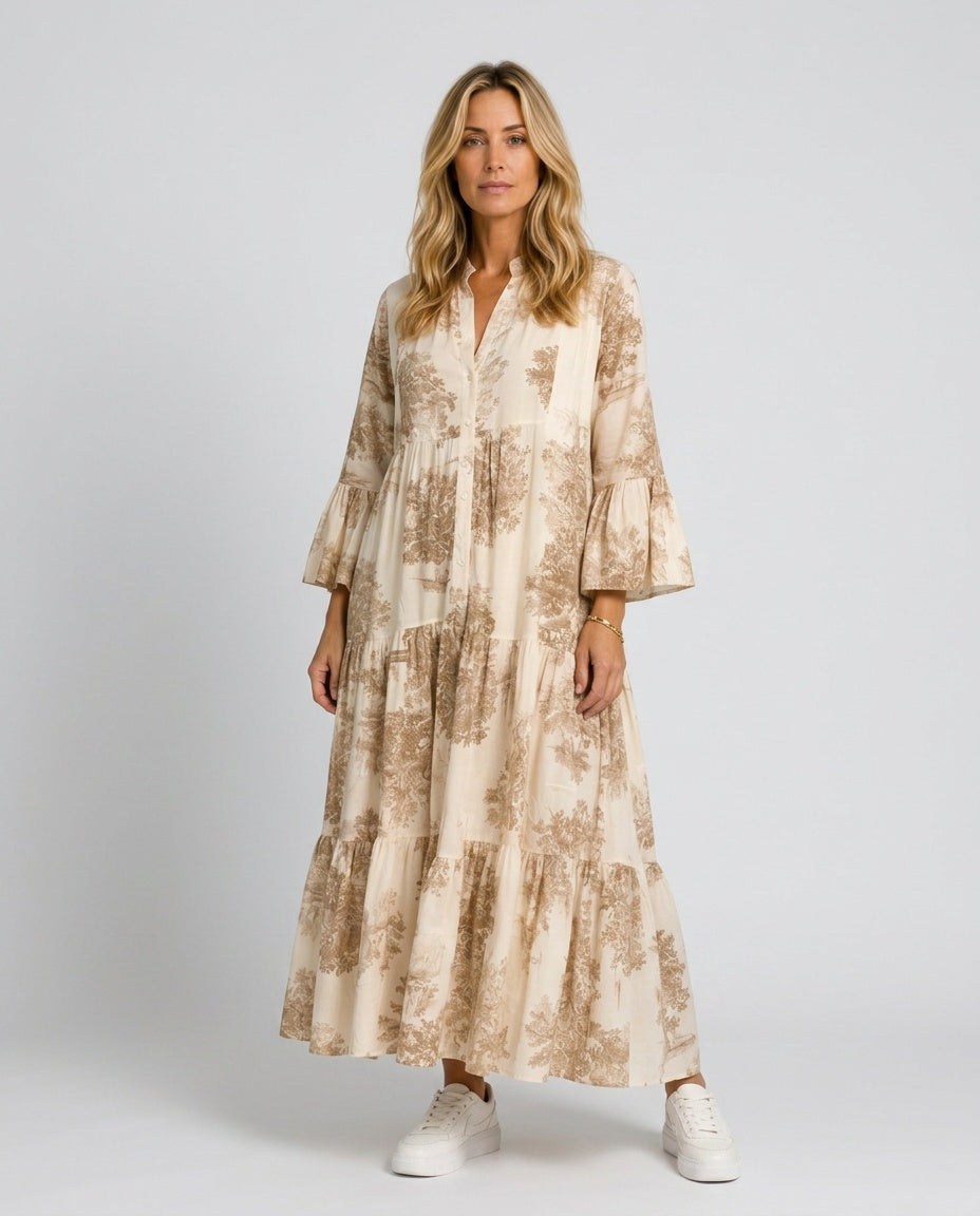 Daniela | Printed Button-Front Maxi Dress with Pockets