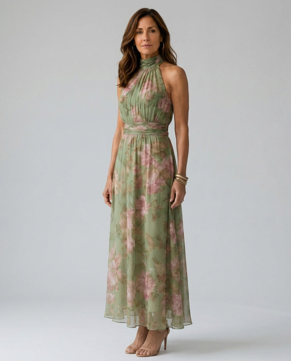 Adeline | Gathered Halter Midi Dress